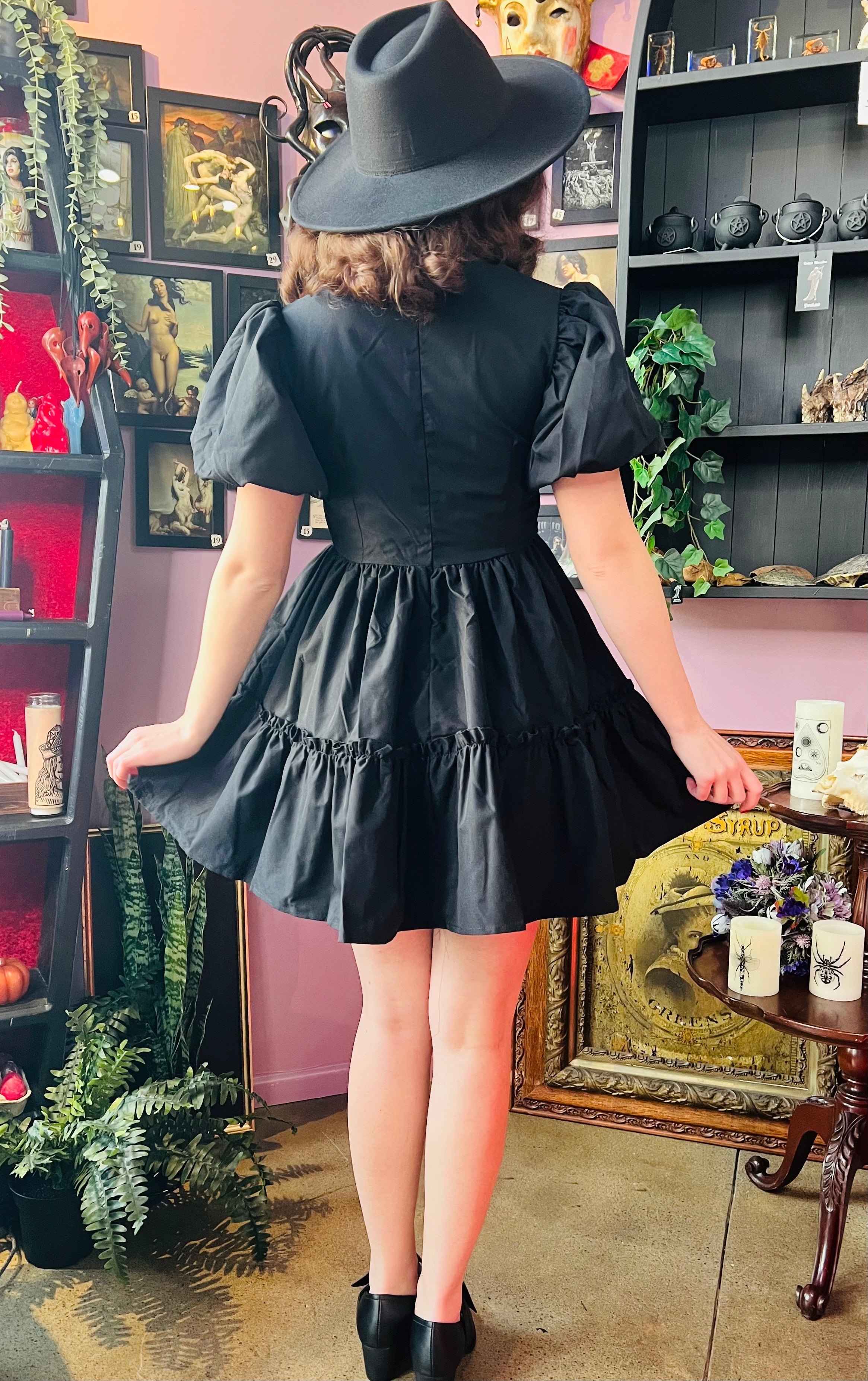 Austen - Cottage Core Bubble Party Dress with Cut Out Neckline - READY TO SHIP