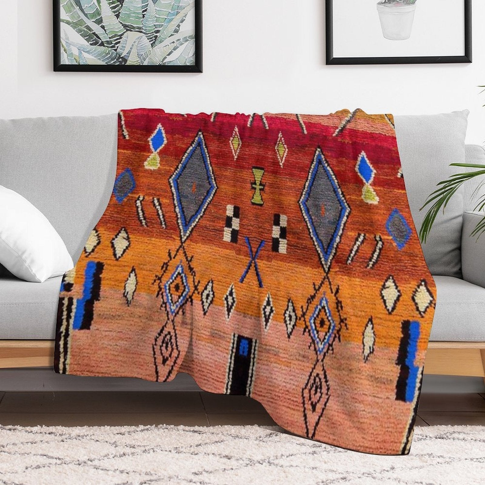Heritage Traditional Multicolour Moroccan Rug Design Easy Care Throw Blanket