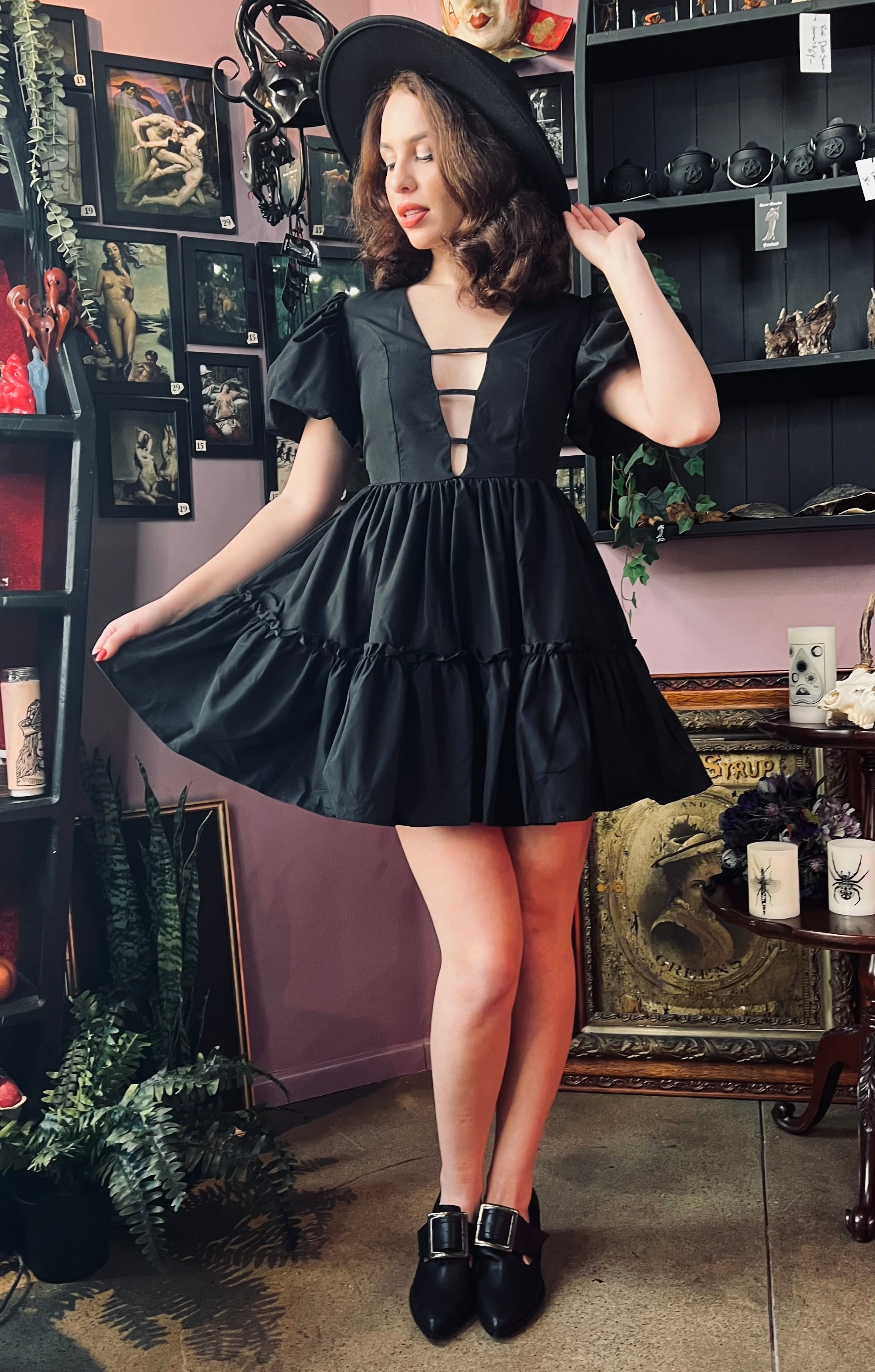 Austen - Cottage Core Bubble Party Dress with Cut Out Neckline - READY TO SHIP