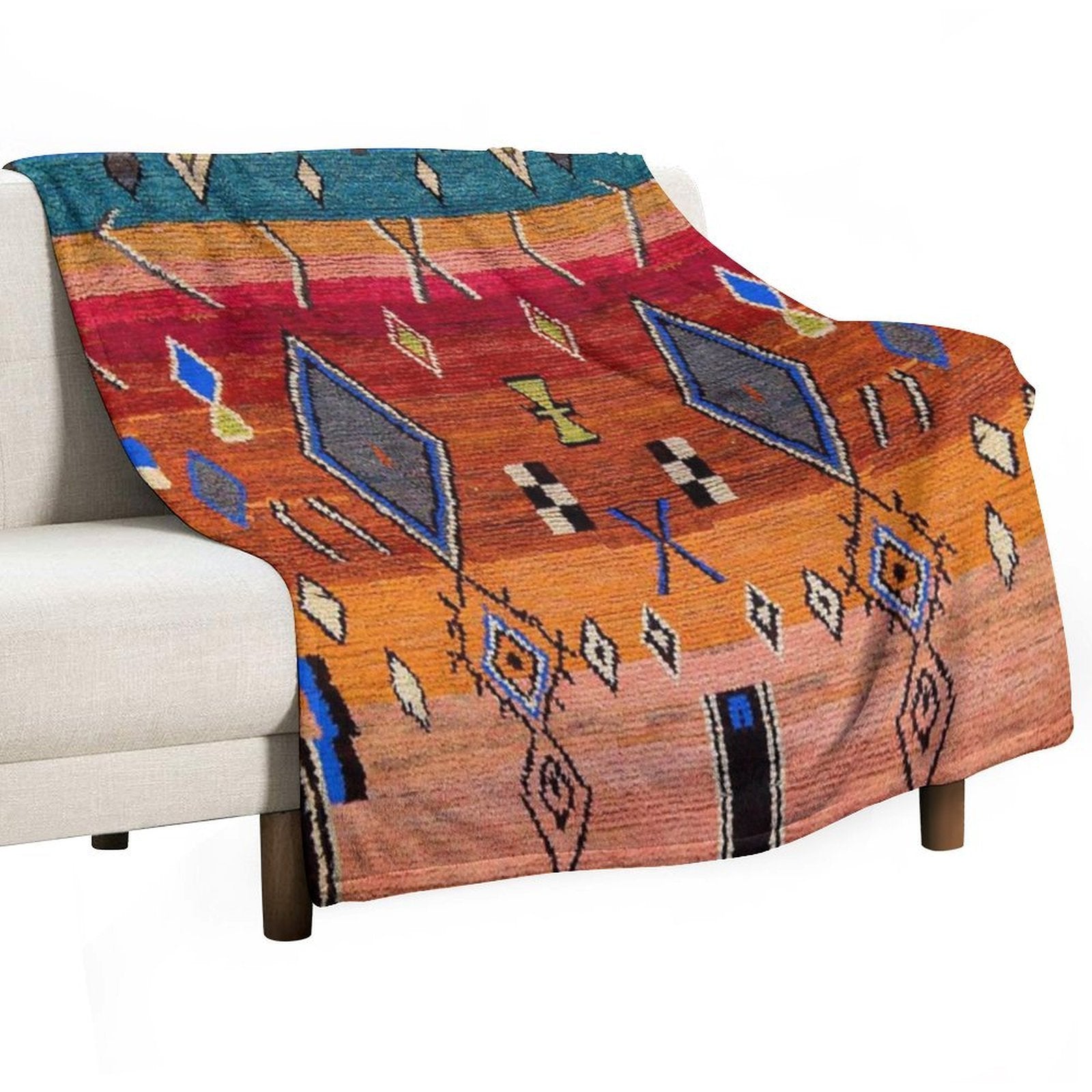 Heritage Traditional Multicolour Moroccan Rug Design Easy Care Throw Blanket