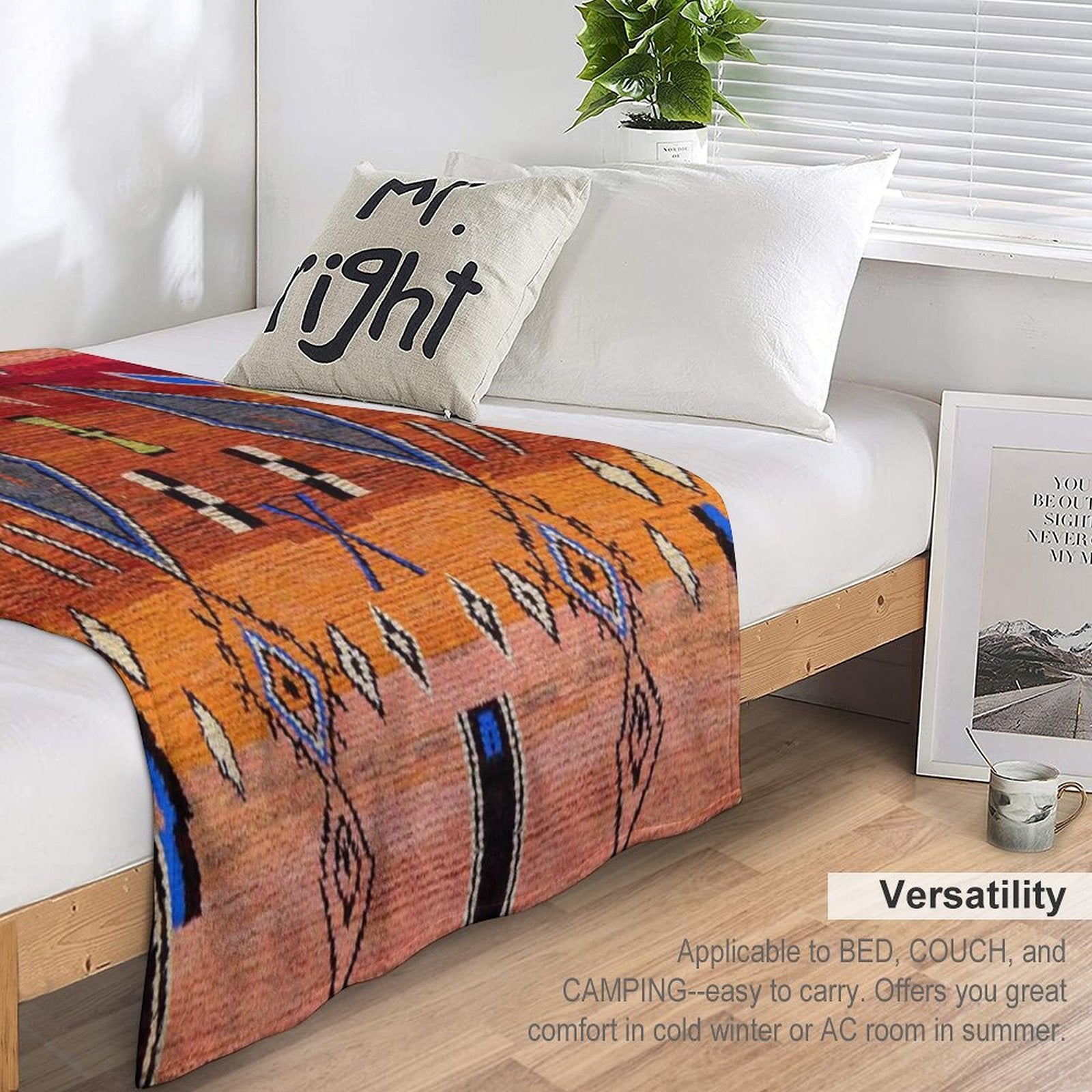 Heritage Traditional Multicolour Moroccan Rug Design Easy Care Throw Blanket