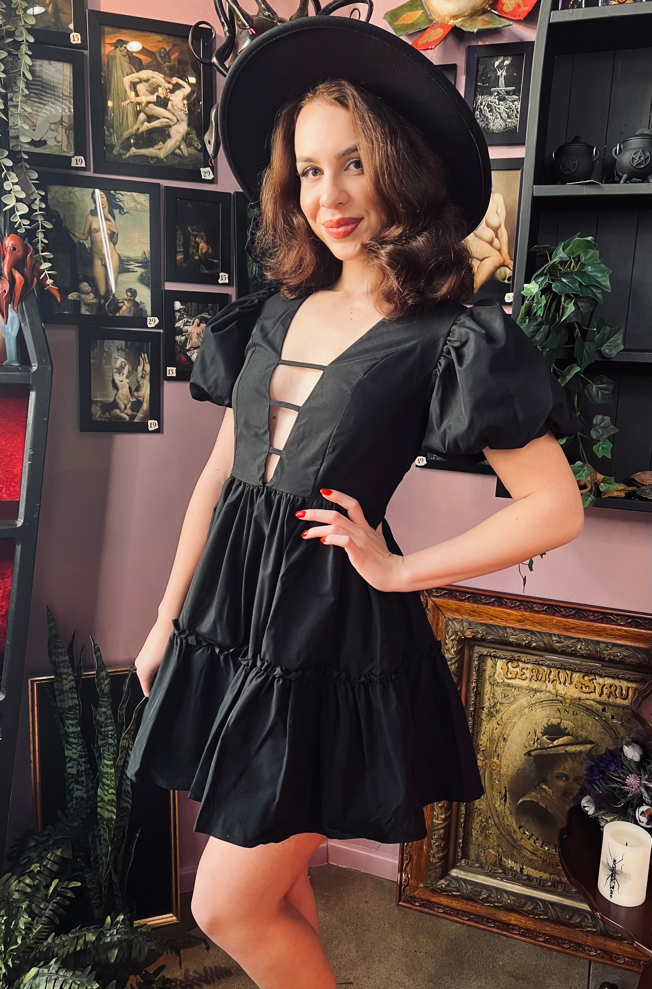 Austen - Cottage Core Bubble Party Dress with Cut Out Neckline - READY TO SHIP