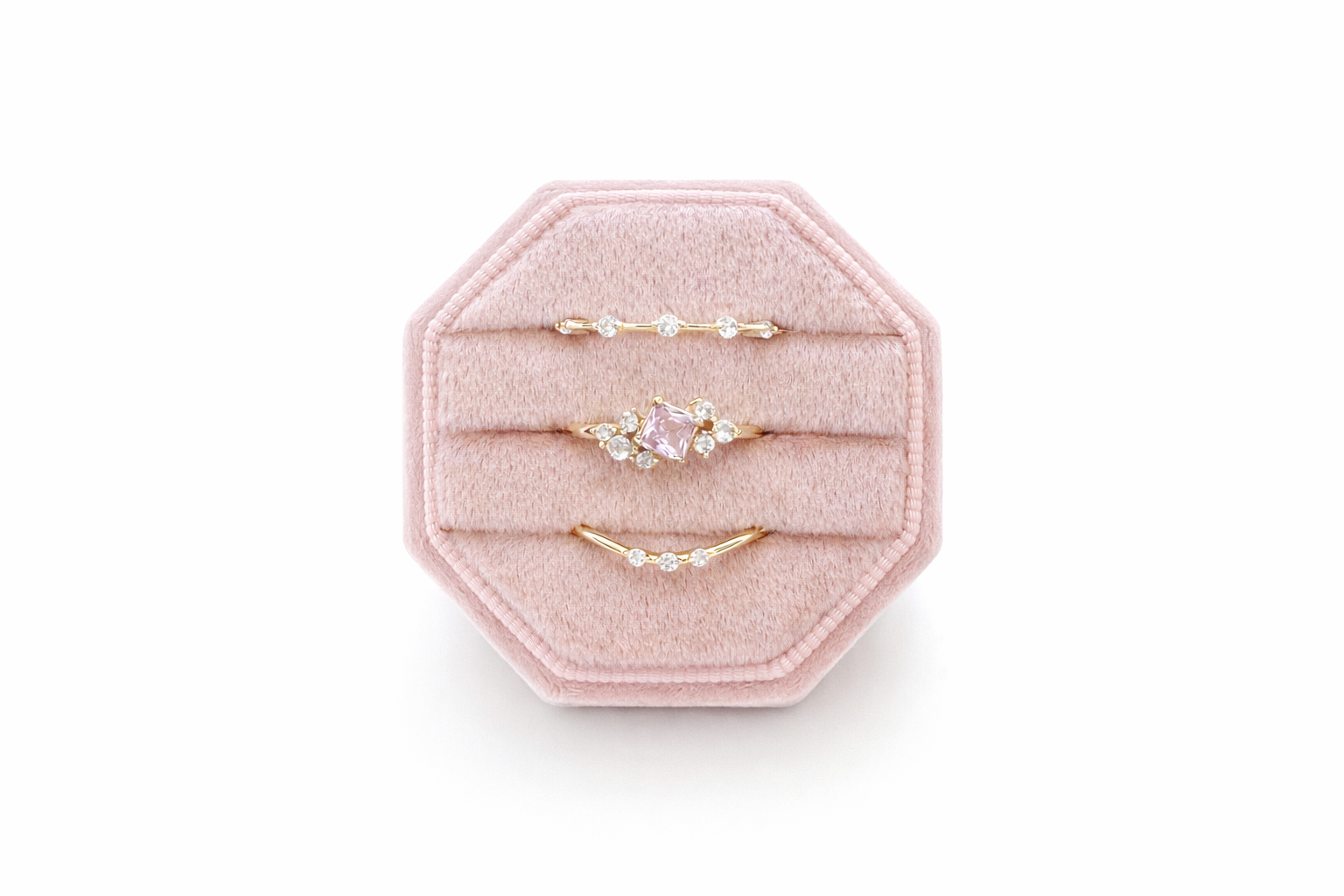 Blush Bloom Dainty 3 Piece Ring Stack- Gold