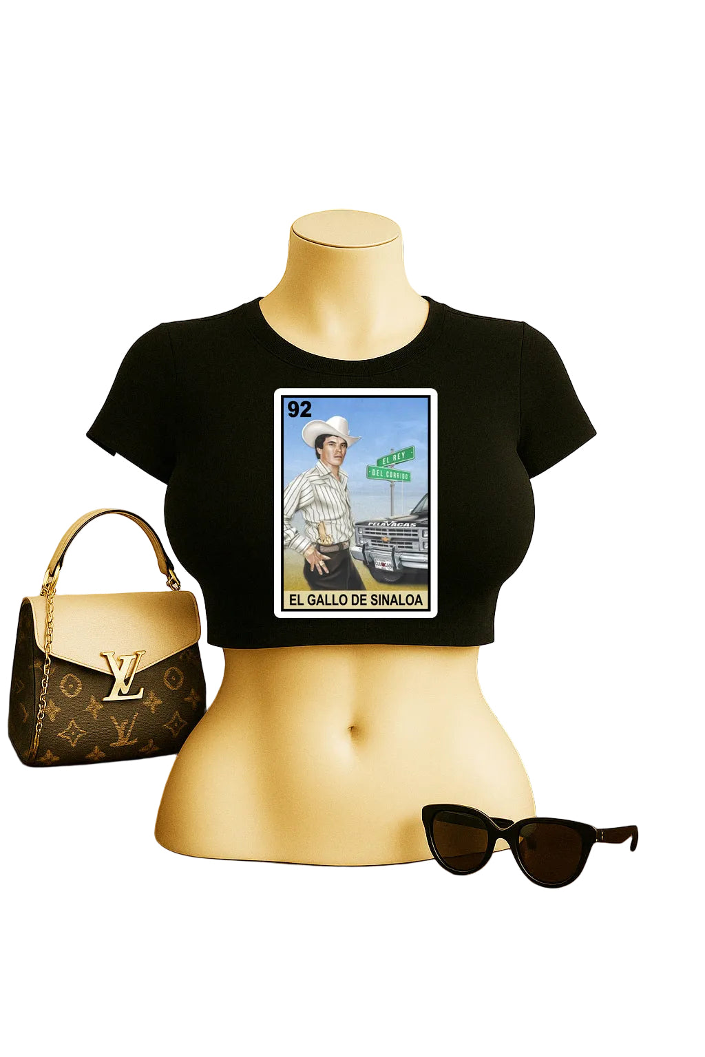 Chalino Sanchez El Gallo De Sinaloa Loteria Mexican Bingo Tarot Card Style Graphic Tee Shirt