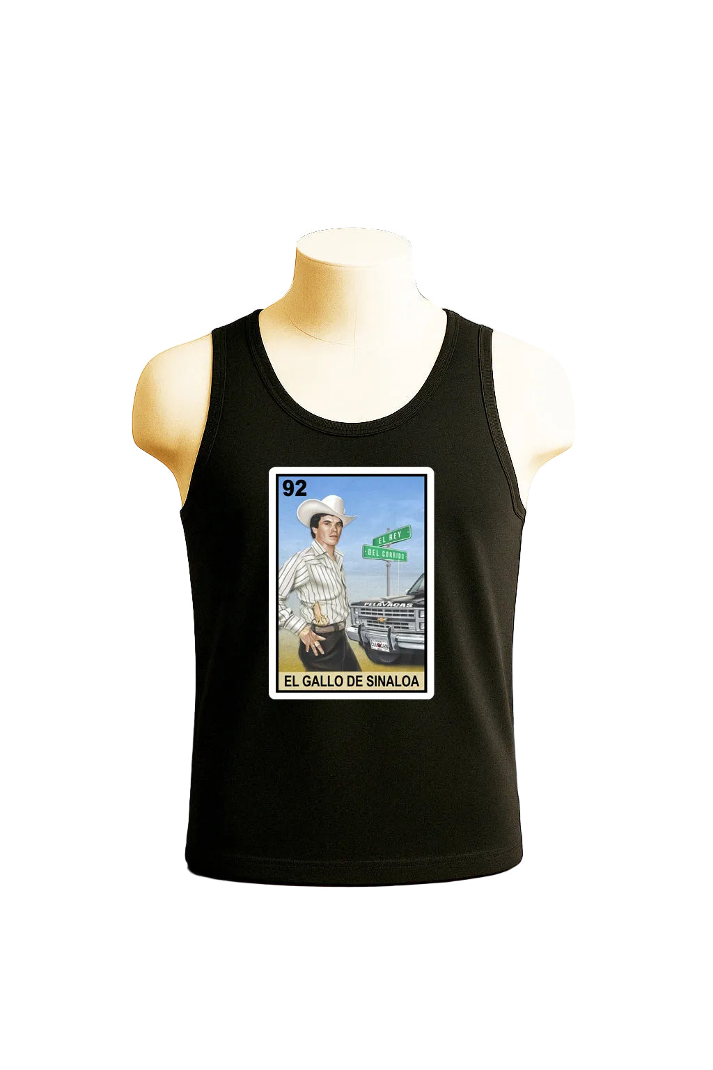 Chalino Sanchez El Gallo De Sinaloa Loteria Mexican Bingo Tarot Card Style Graphic Tee Shirt