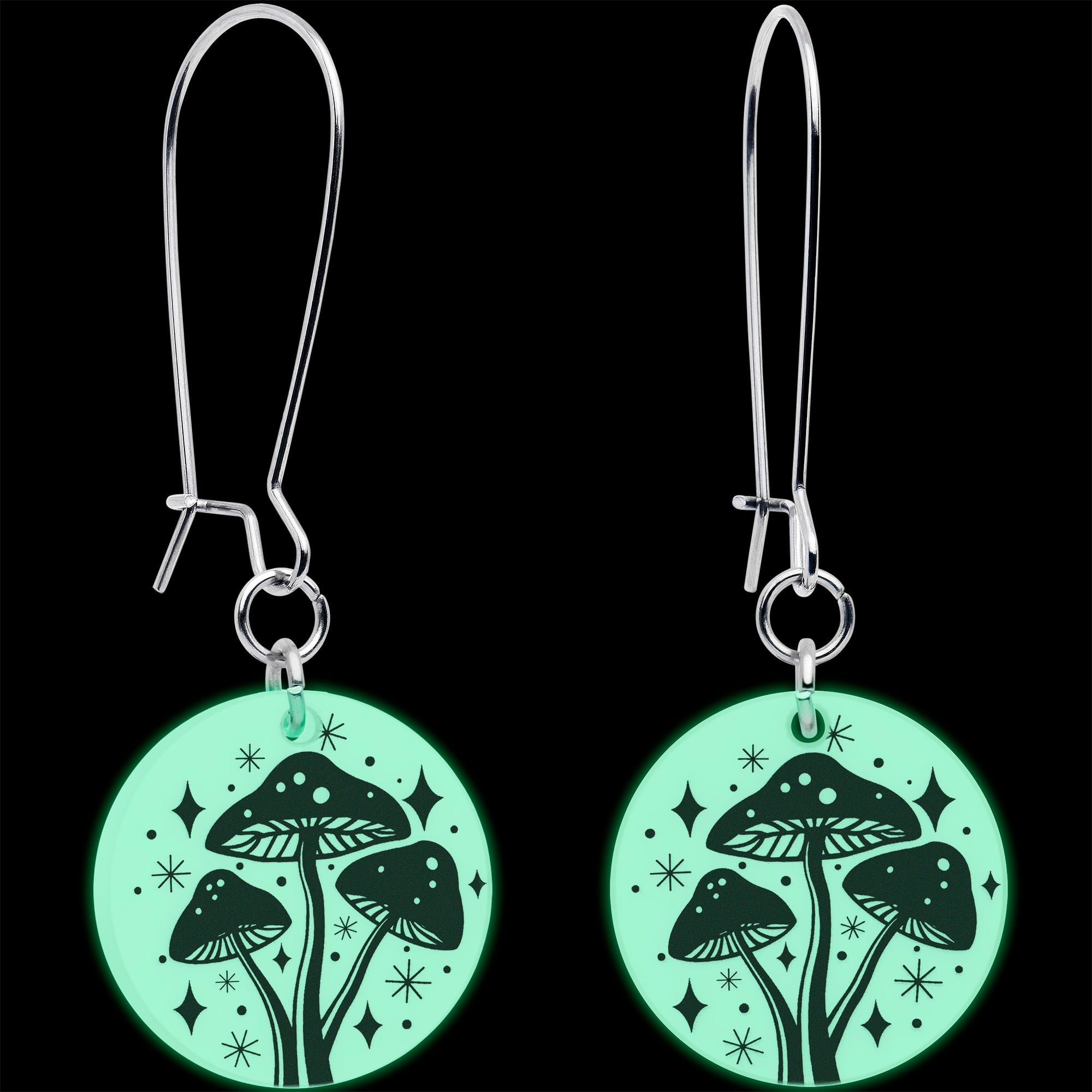 Glow in the Dark Mystic Mushroom Dangle Earrings by Onyx O