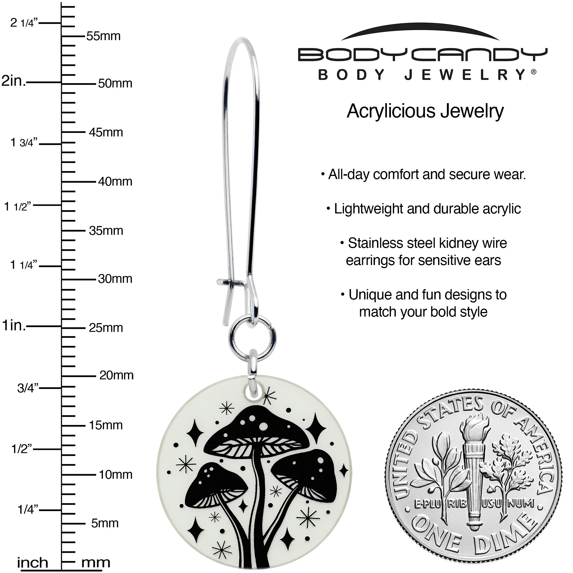 Glow in the Dark Mystic Mushroom Dangle Earrings by Onyx O