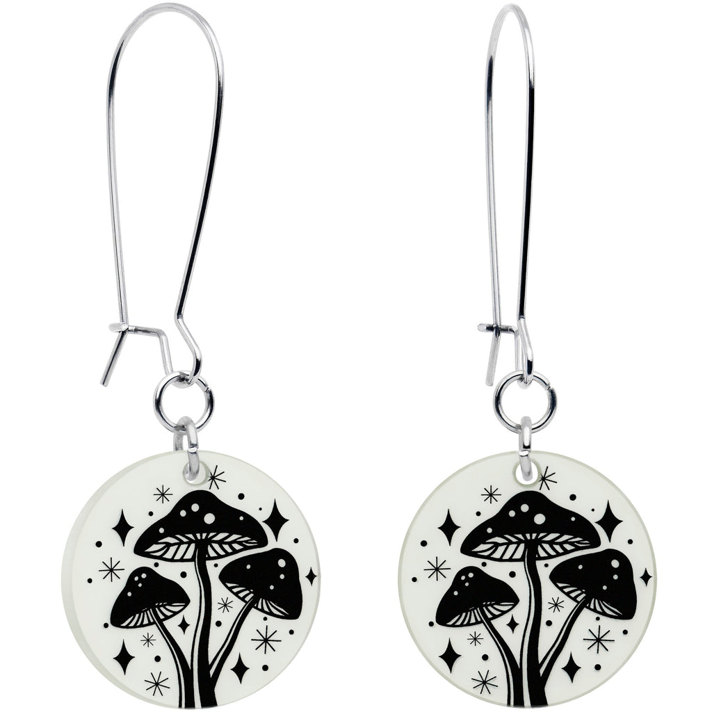 Glow in the Dark Mystic Mushroom Dangle Earrings by Onyx O