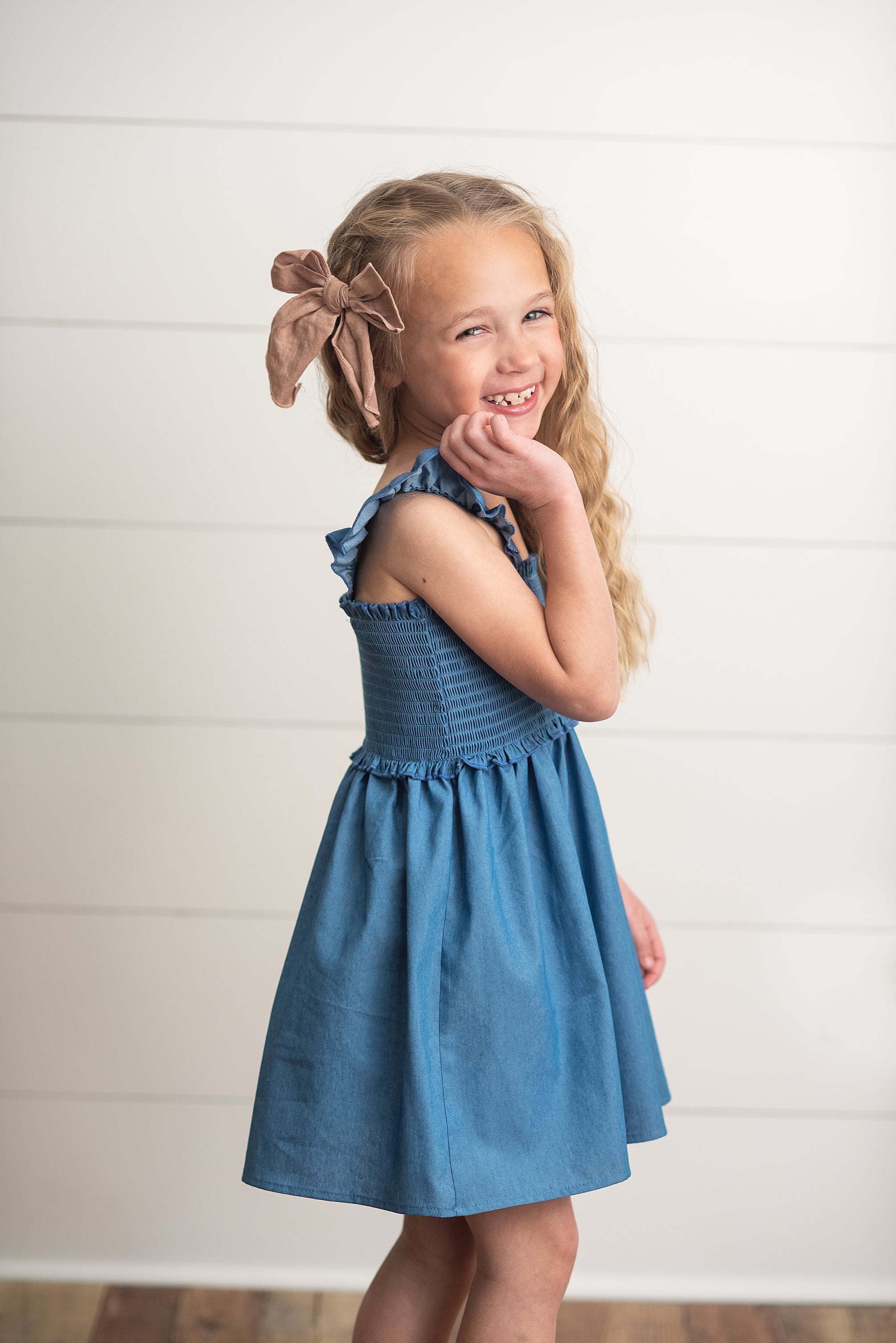 Blue Shirred Dress