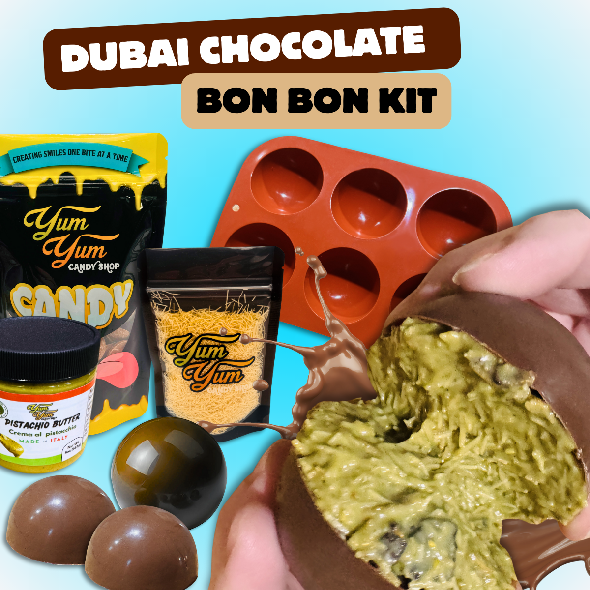 Dubai Pistachio Chocolate Bonbon Kit – DIY Sphere Candy with Kunafa | Yum Yum Candy Shop