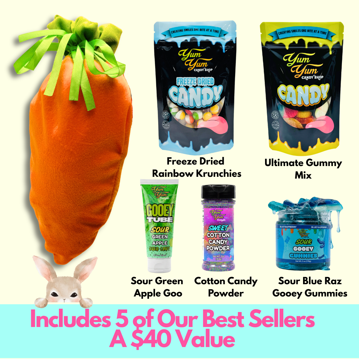 Easter Carrot Candy Gift Basket - Gummy Mix - Candy Powder - Gooey Gummies