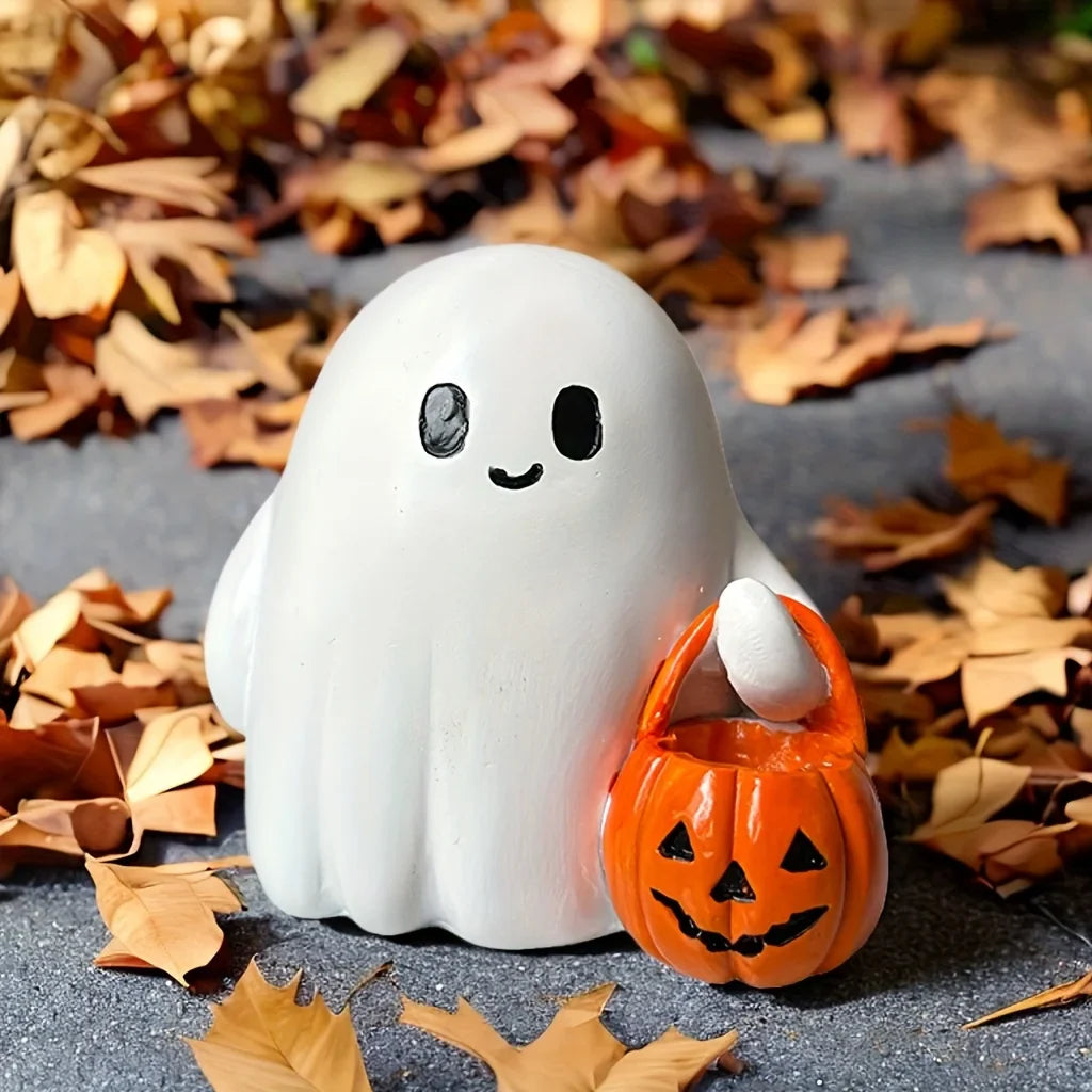 Light Up Ghost Pumpkin Statue