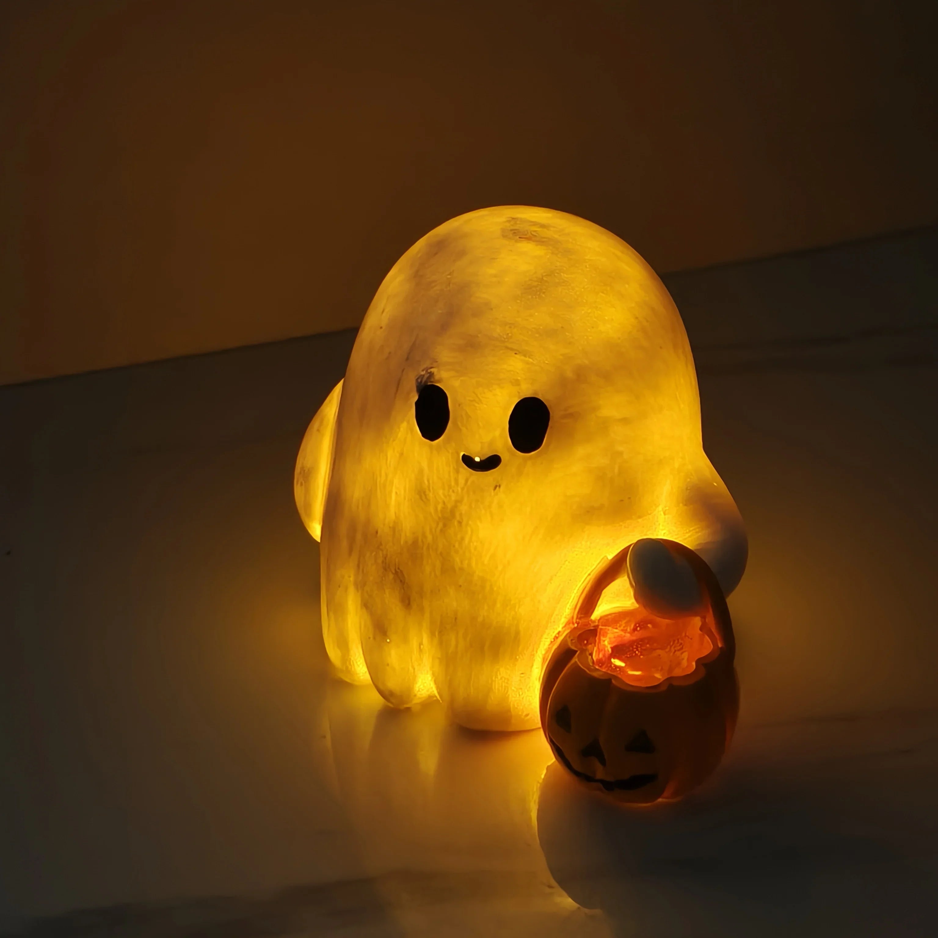 Light Up Ghost Pumpkin Statue