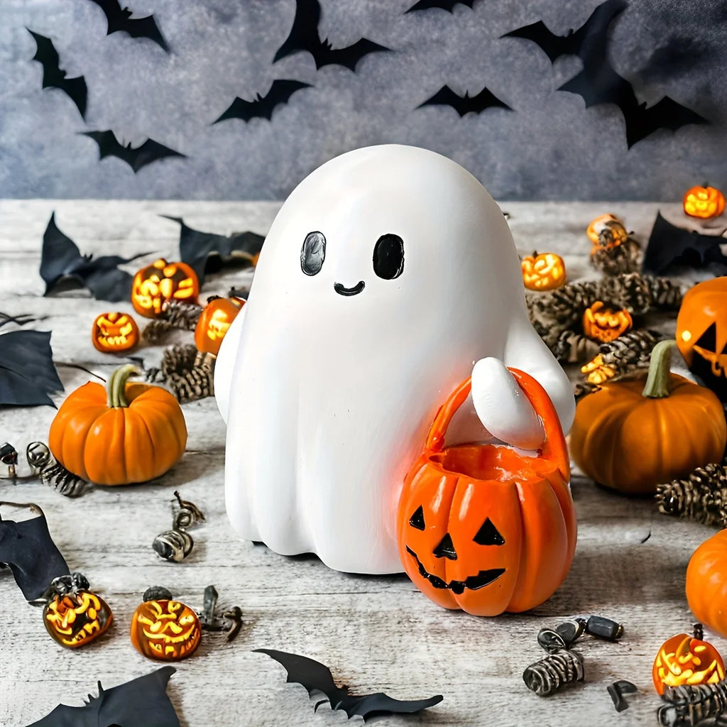 Light Up Ghost Pumpkin Statue