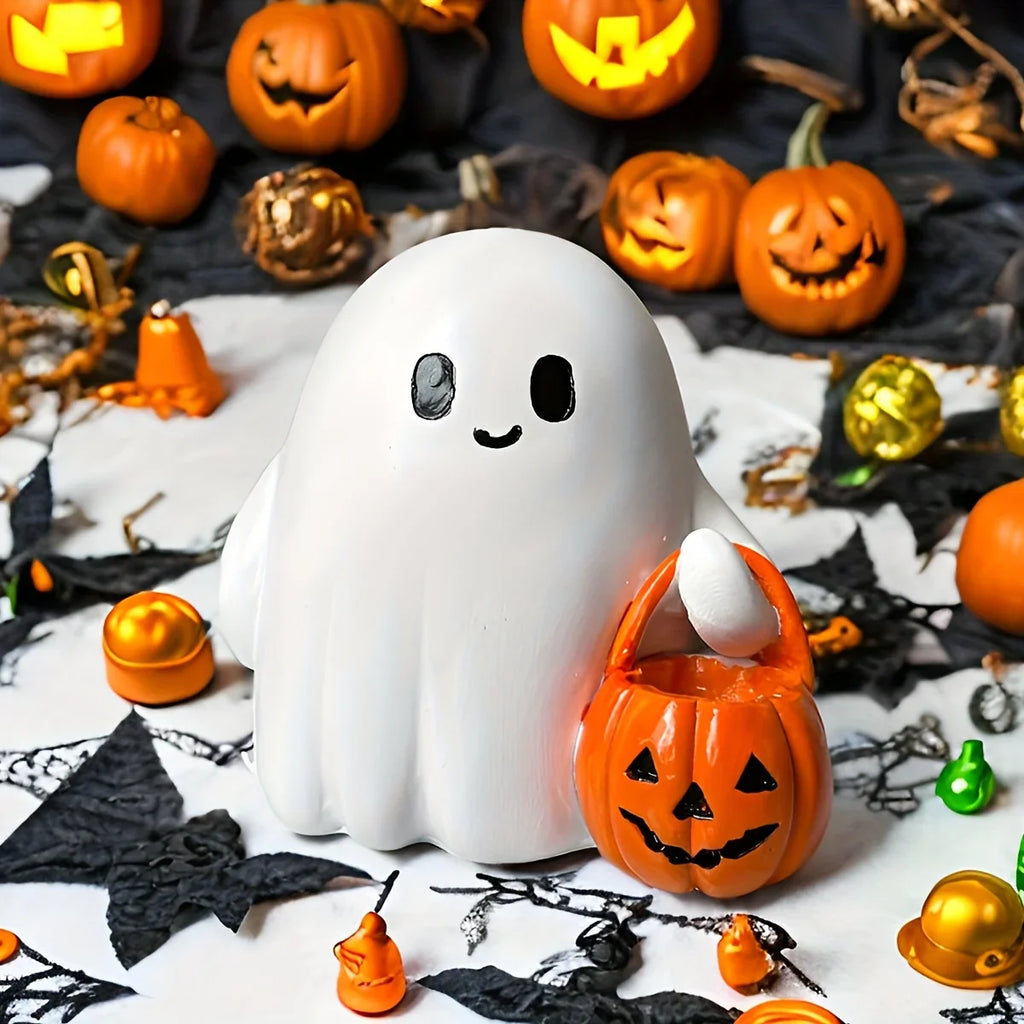Light Up Ghost Pumpkin Statue