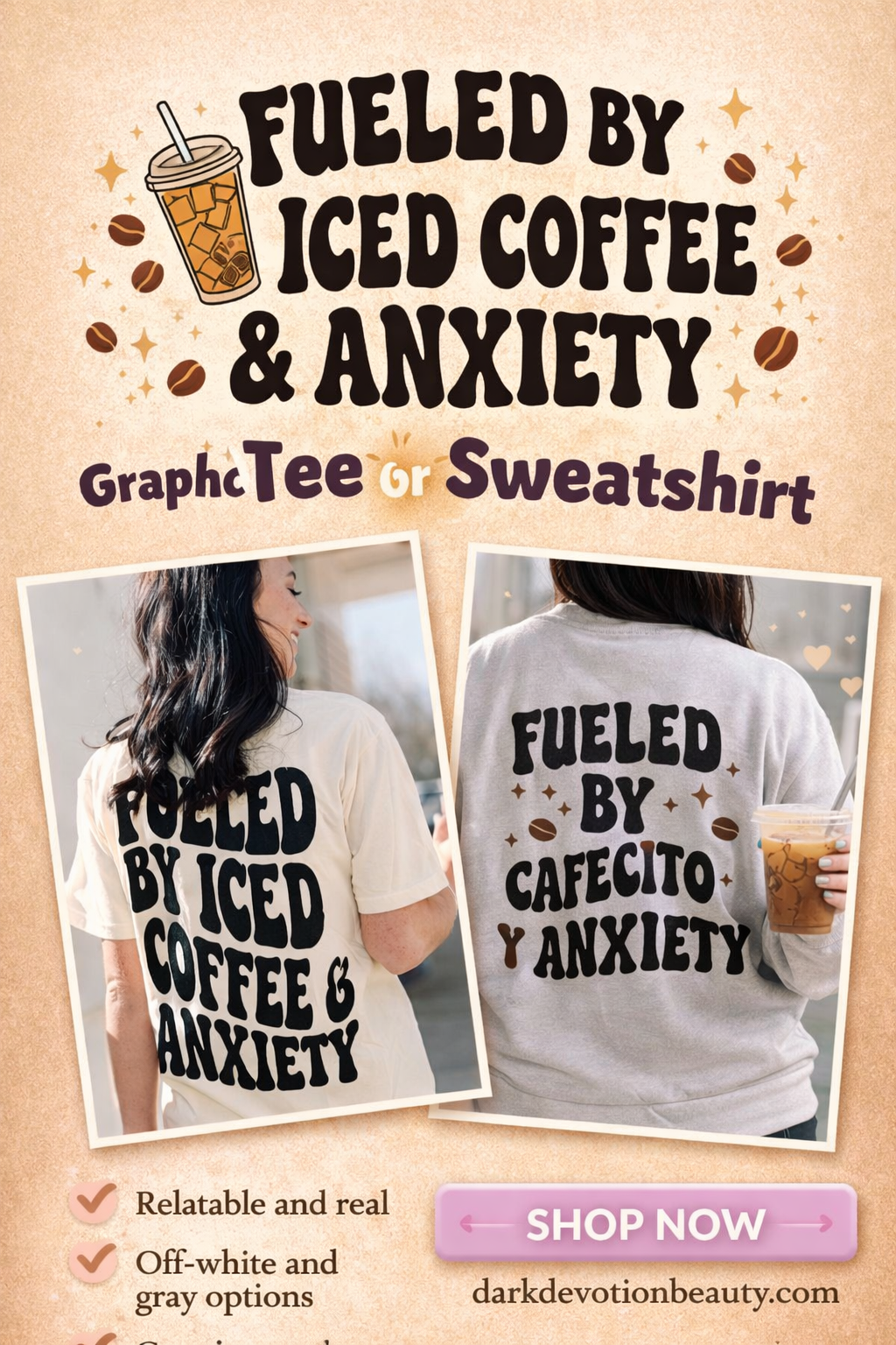 Fueled by iced coffee and anxiety Graphic Tee or Sweatshirt
