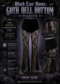 Black Lace Roses Goth Bell Bottom Pants