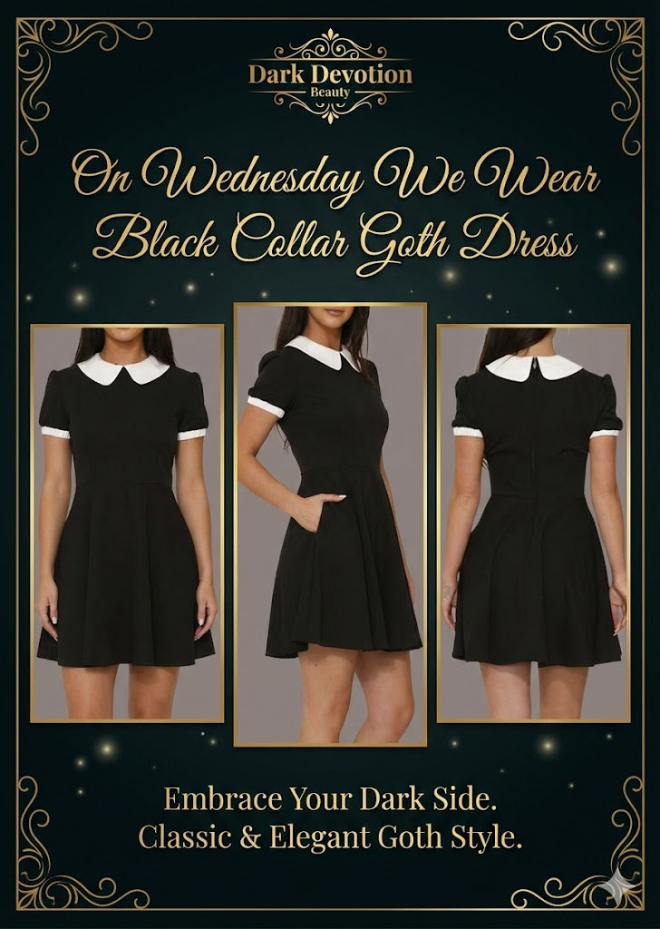 On Wednesday We Wear Black Collar Goth Dress