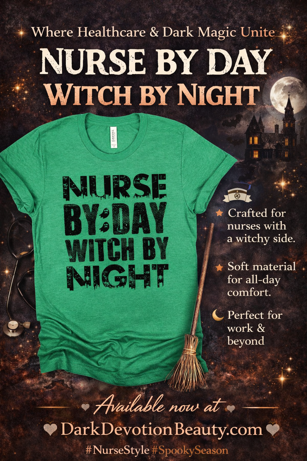 Nurse By Day Witch By Night Graphic Tee