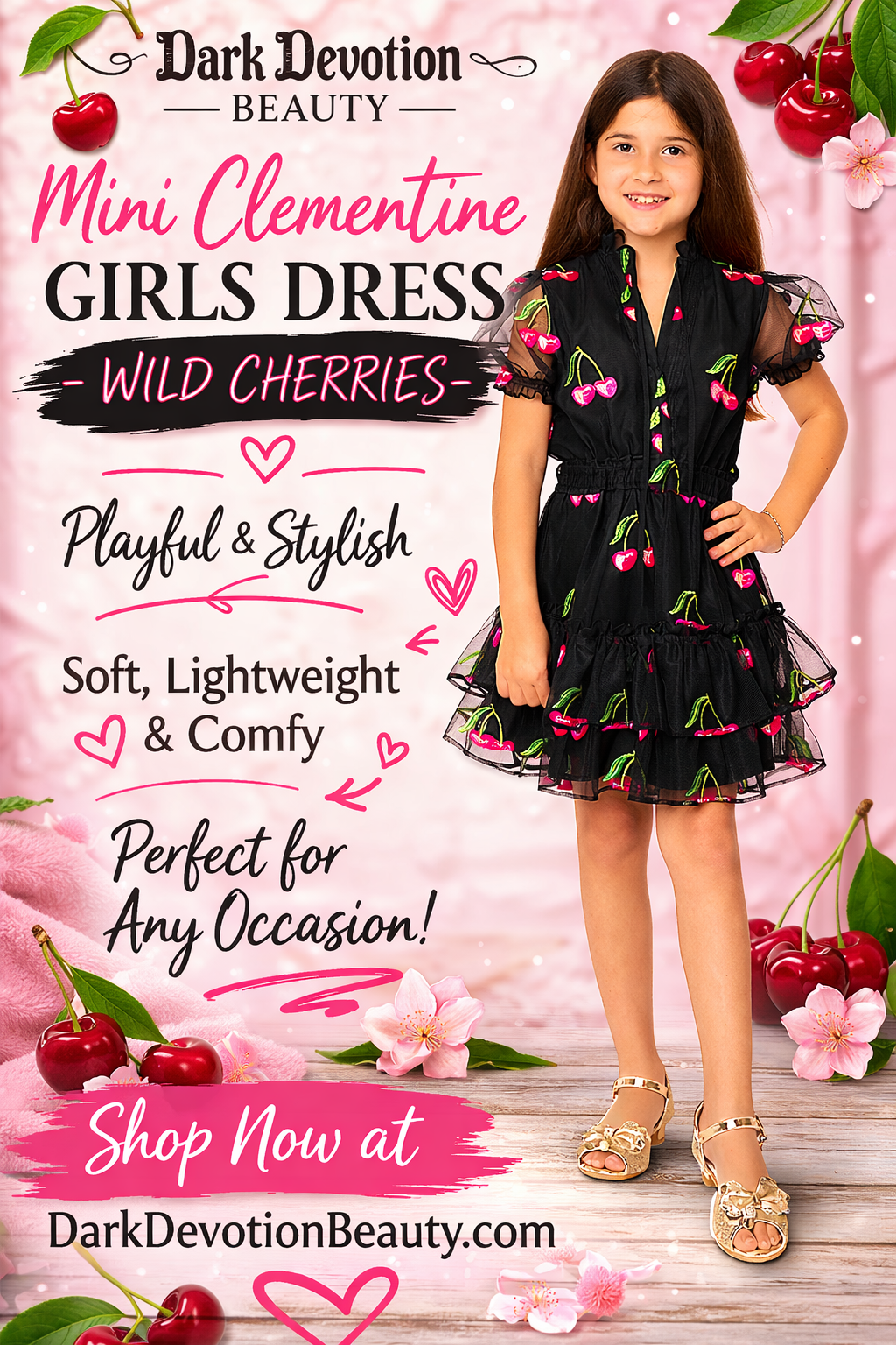 Mini Clementine Girls Dress - Wild Cherries