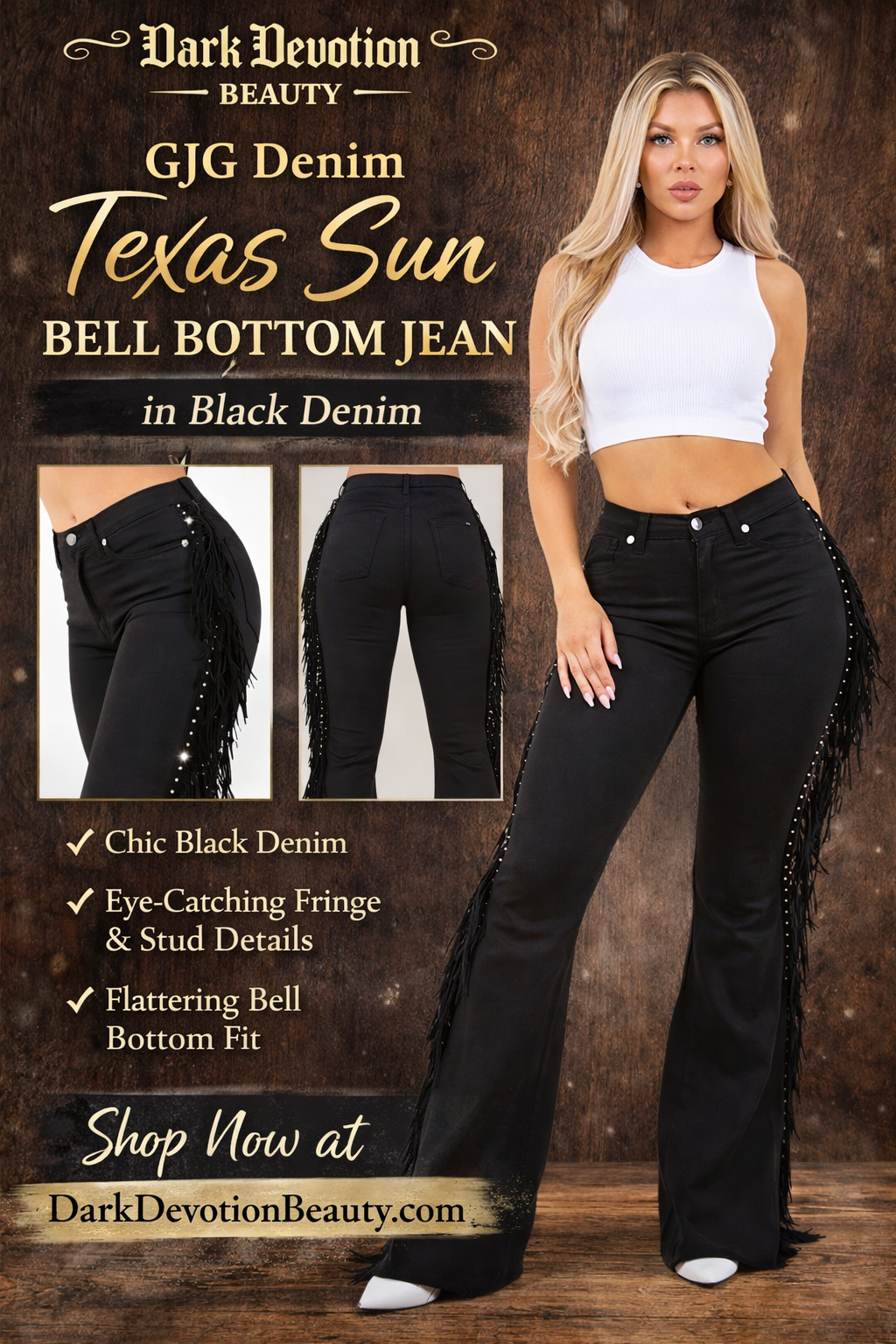 GJG Denim Texas Sun Bell Bottom Jean in Black Denim