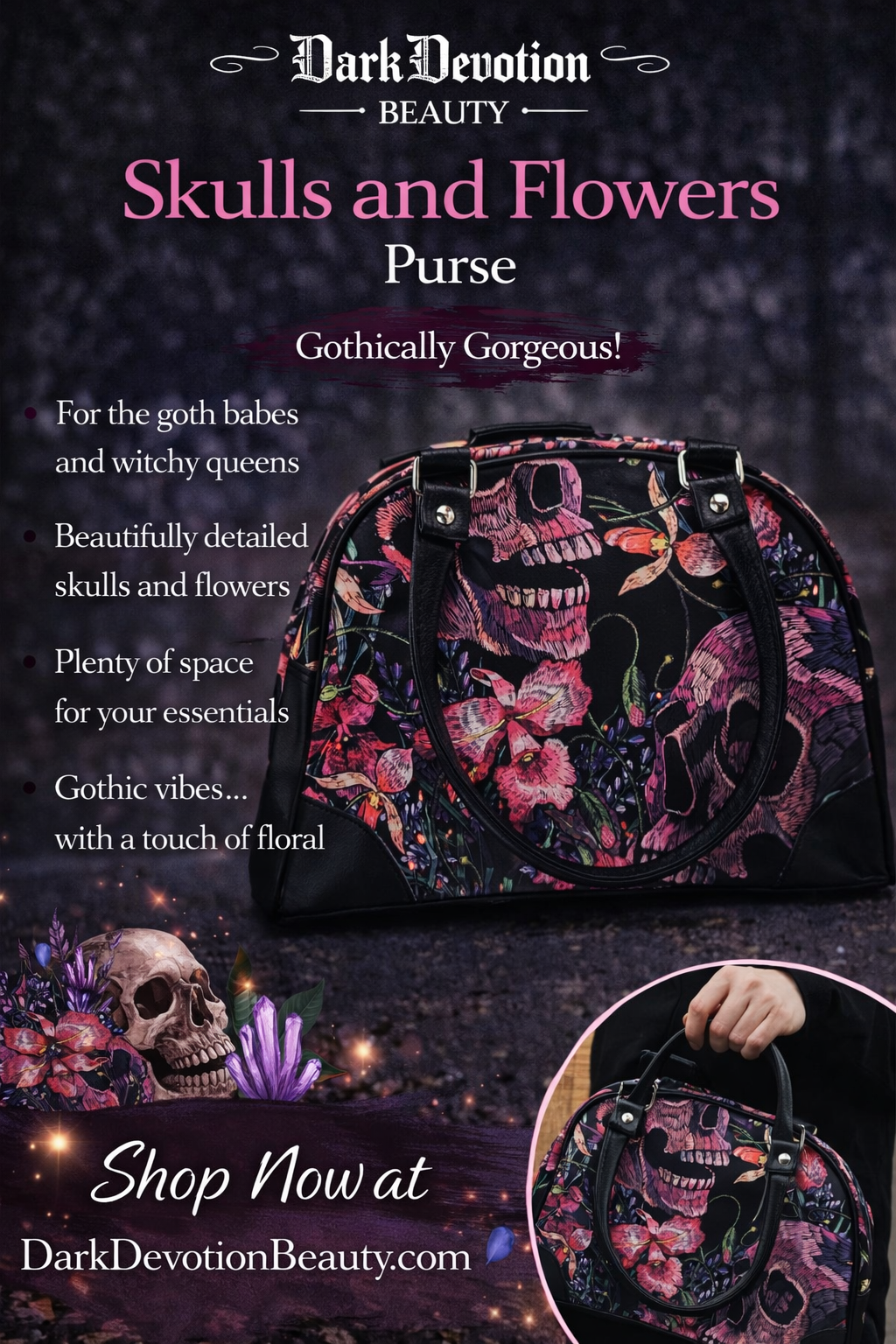 Skulls and Flowers Purse