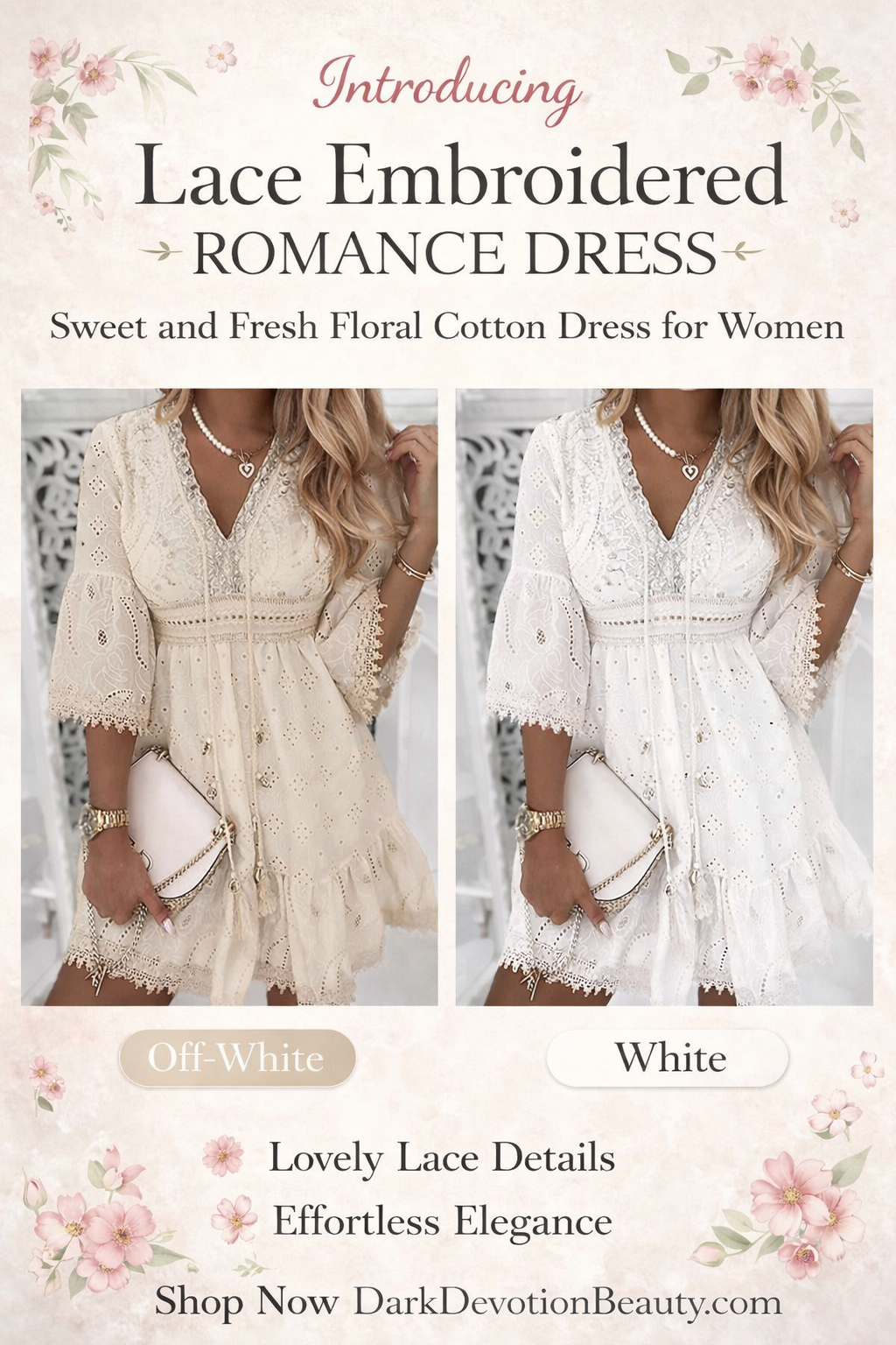 Lace Embroidered Romance Dress - Sweet and Fresh Floral Cotton Dress for Women