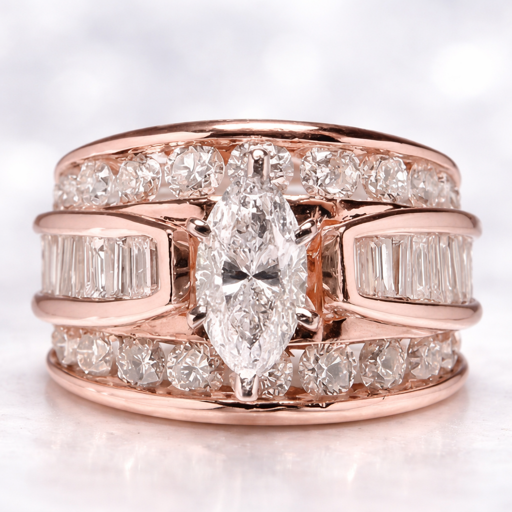 Victoria Marquise Cut Stacked Ring-Champagne Gold