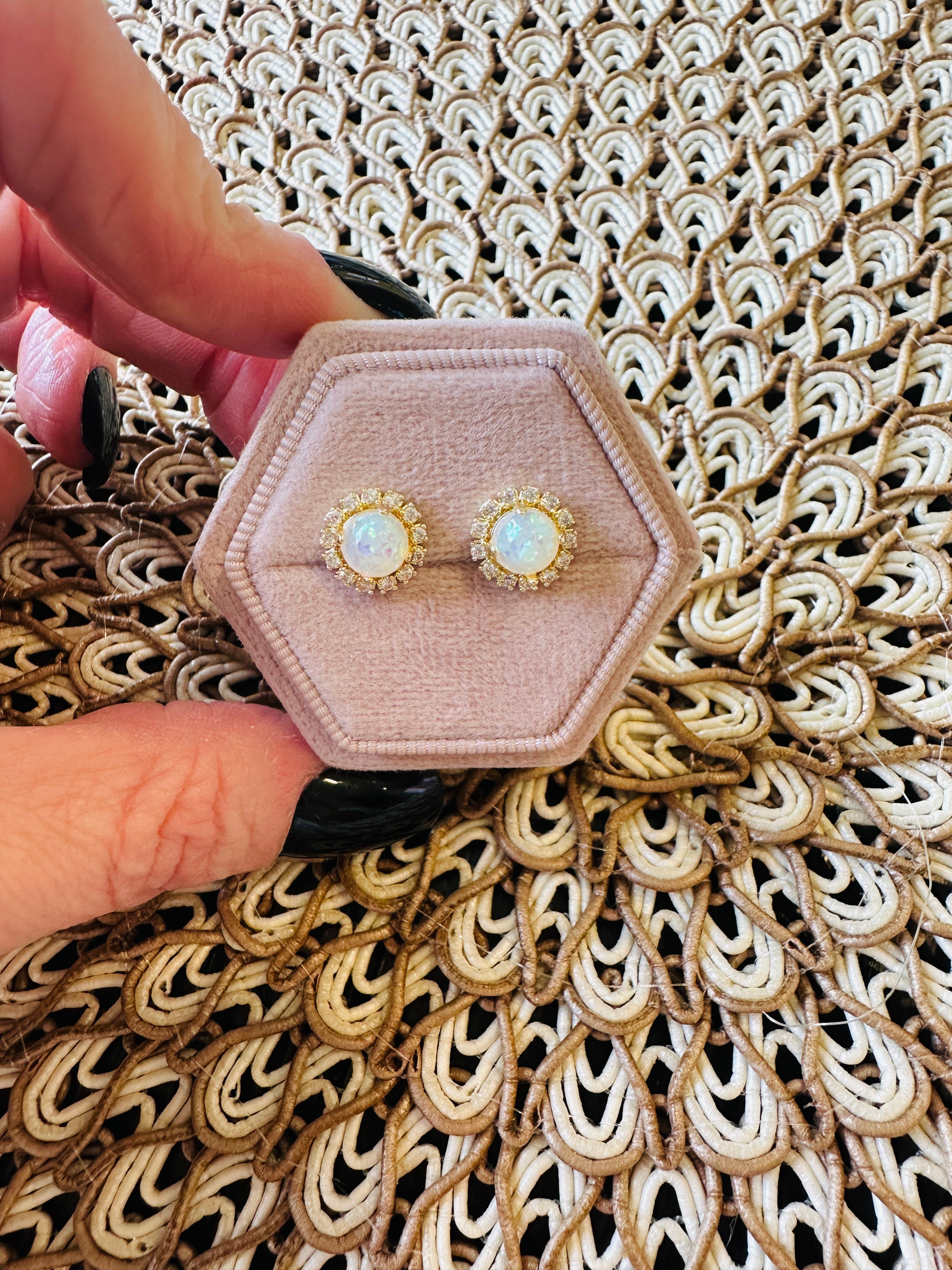 Aurora Opal Halo Stud Earrings- Gold