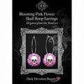 Blooming Pink Flower Skull Hoop Earrings