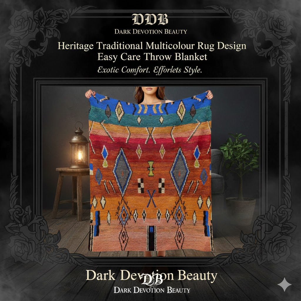 Heritage Traditional Multicolour Moroccan Rug Design Easy Care Throw Blanket