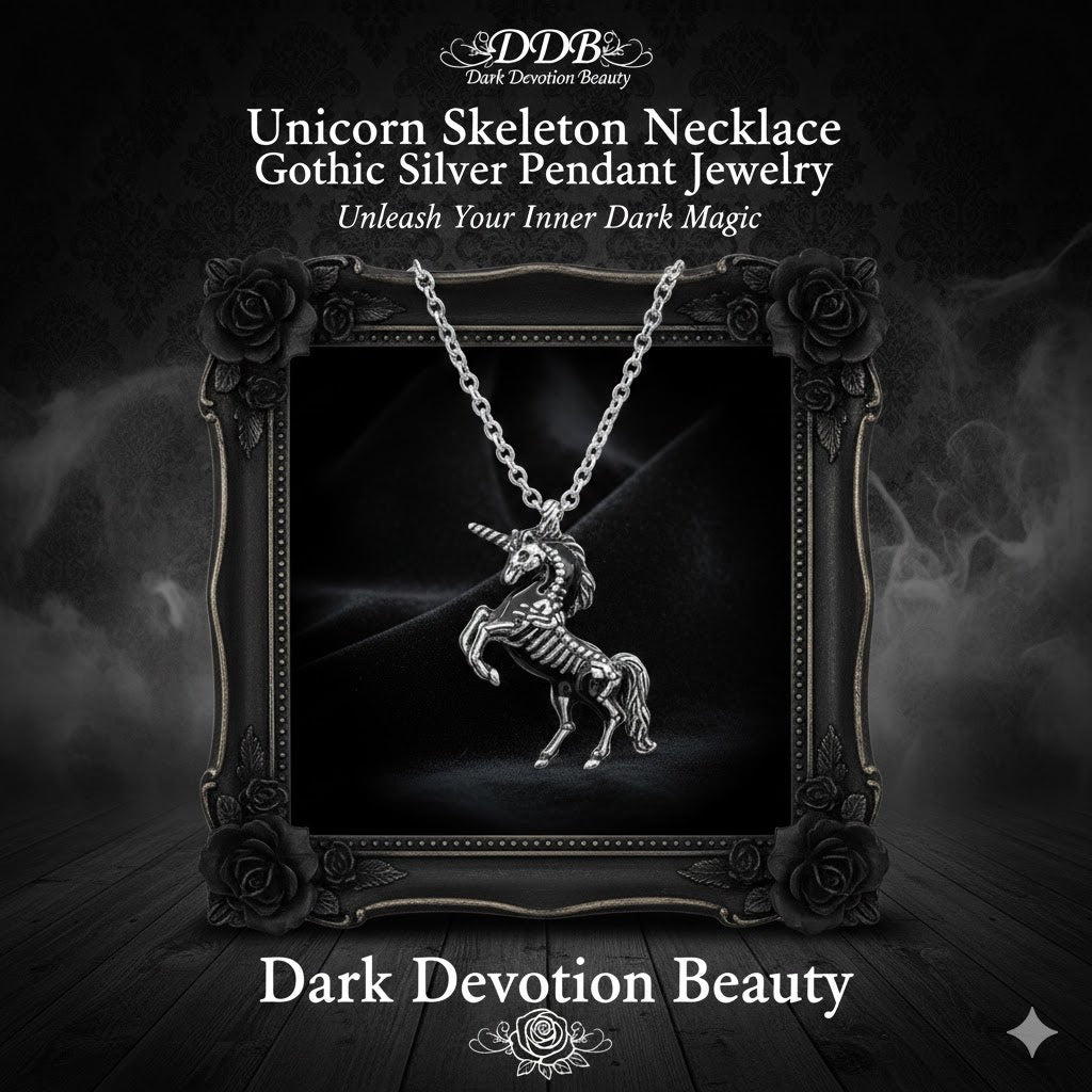 Unicorn Skeleton Necklace Gothic Silver Pendant Jewelry