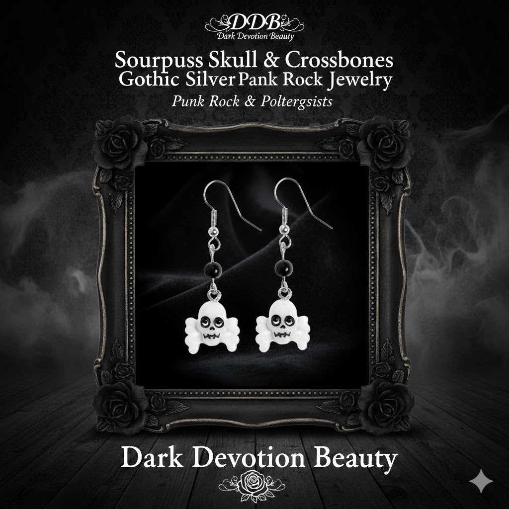 Sourpuss Skull & Crossbones Earrings | Gothic Drop Earrings Punk Rock Jewelry