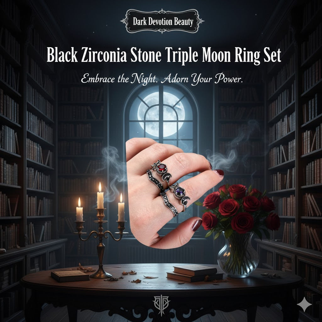 Black Zirconia Stone Triple Moon Ring Set