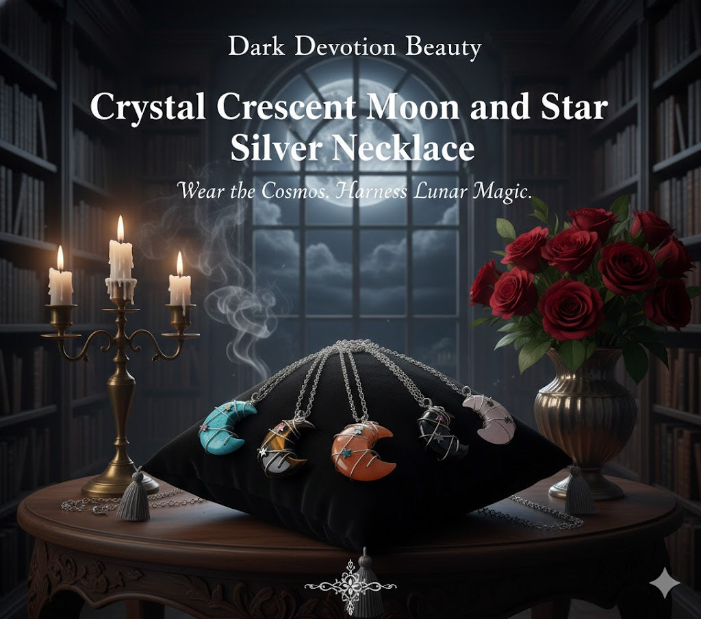 Crystal Crescent Moon and Star Silver Necklace