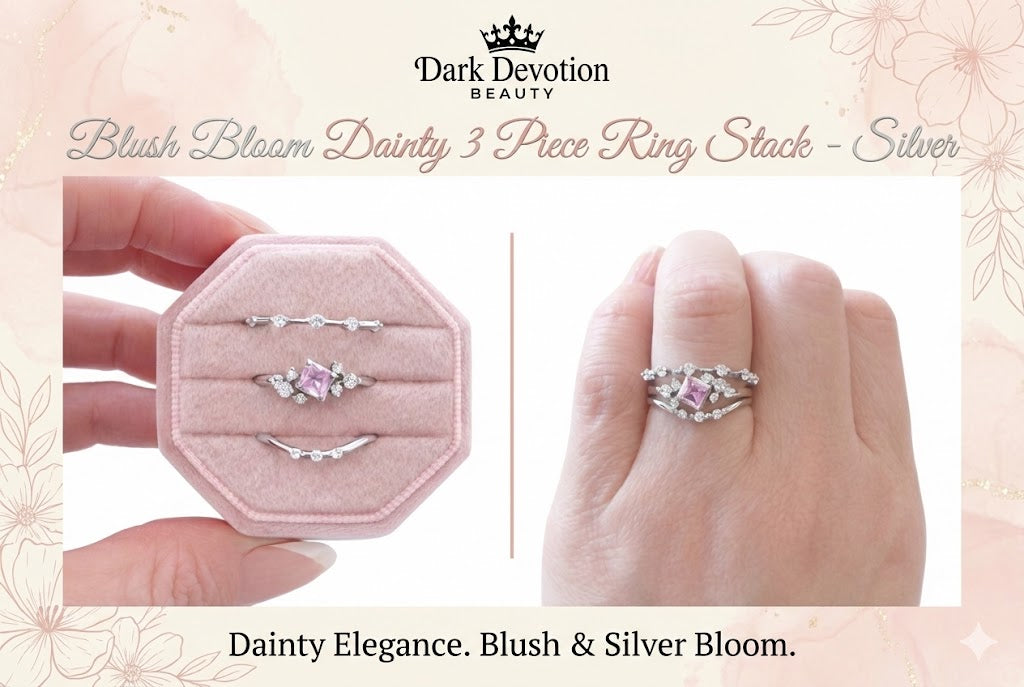 Blush Bloom Dainty 3 Piece Ring Stack- Silver
