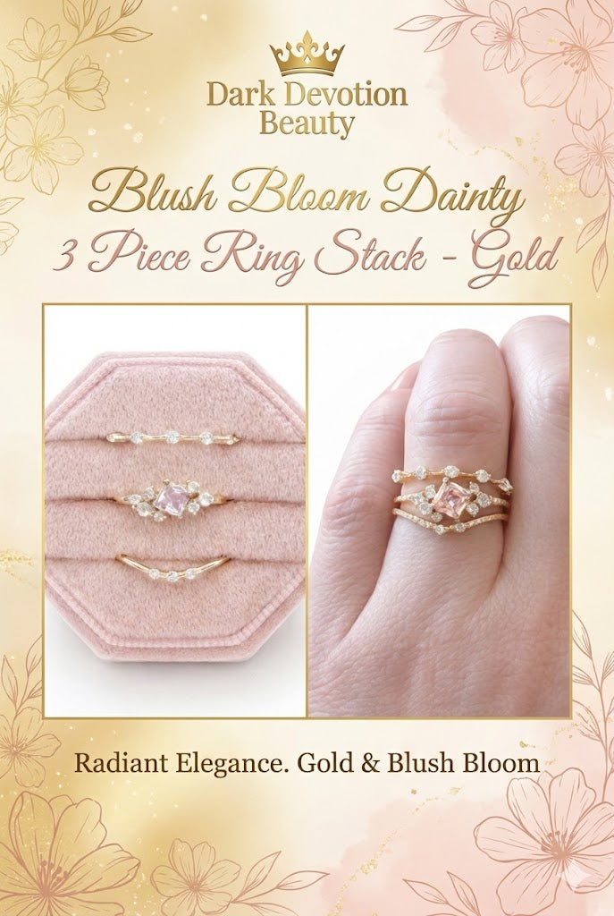 Blush Bloom Dainty 3 Piece Ring Stack- Gold
