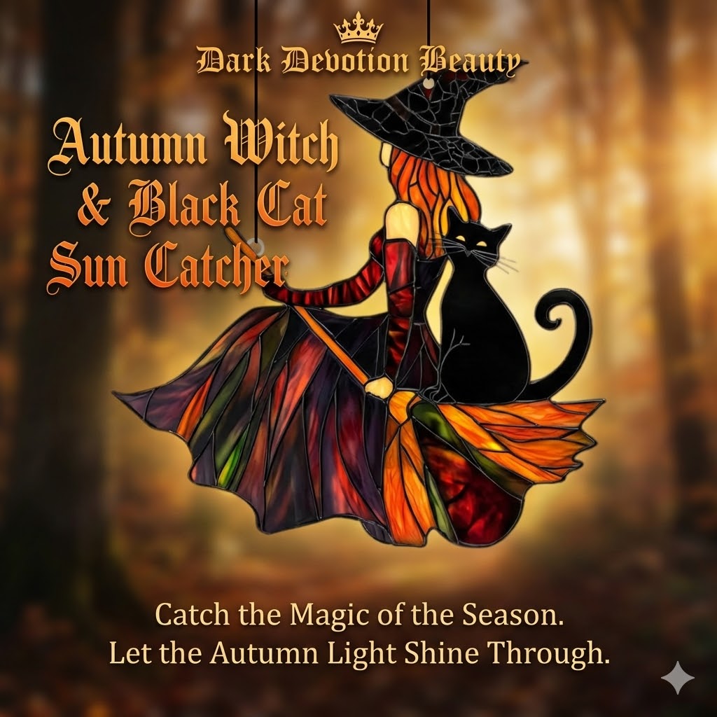 Autumn Witch Black Cat Sun Catcher