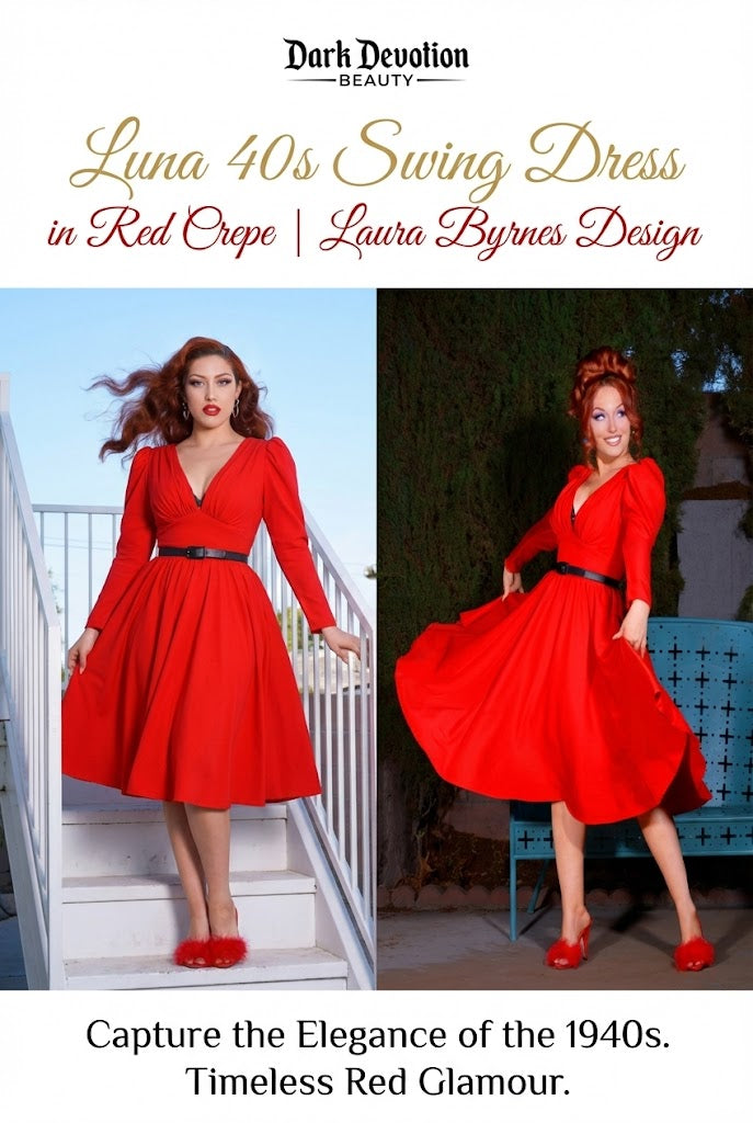 Luna 40s Swing Dress in Red Crepe | Laura Byrnes Design