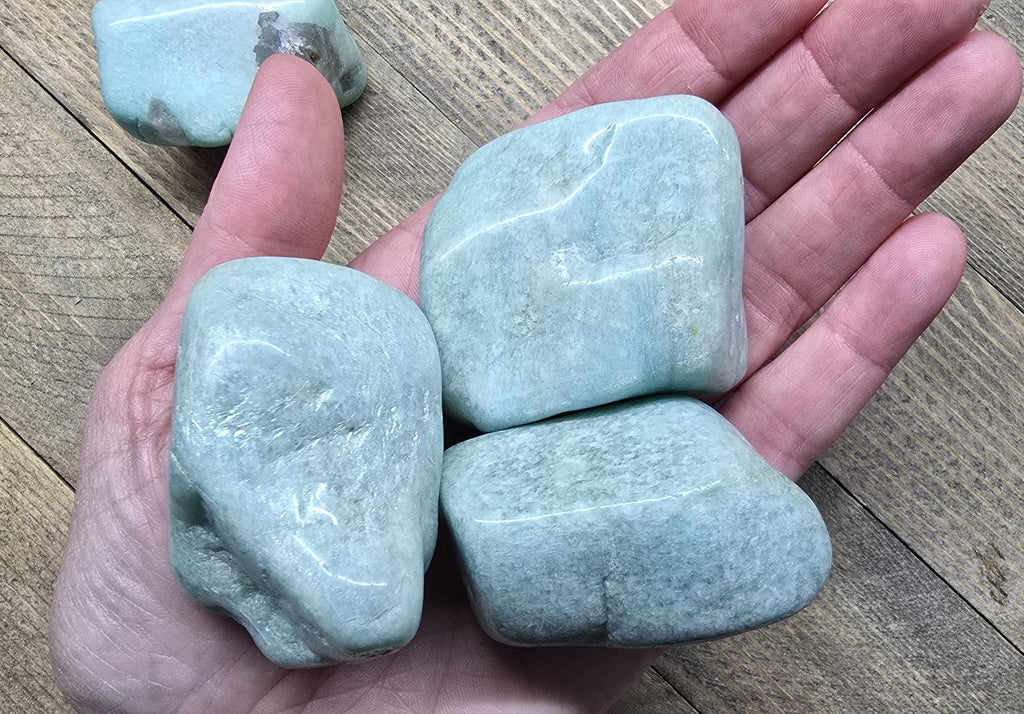 Large Tumbled Amazonite Crystal 2"–2.5" – Polished Healing Stone for Calm, Throat Chakra & Communication