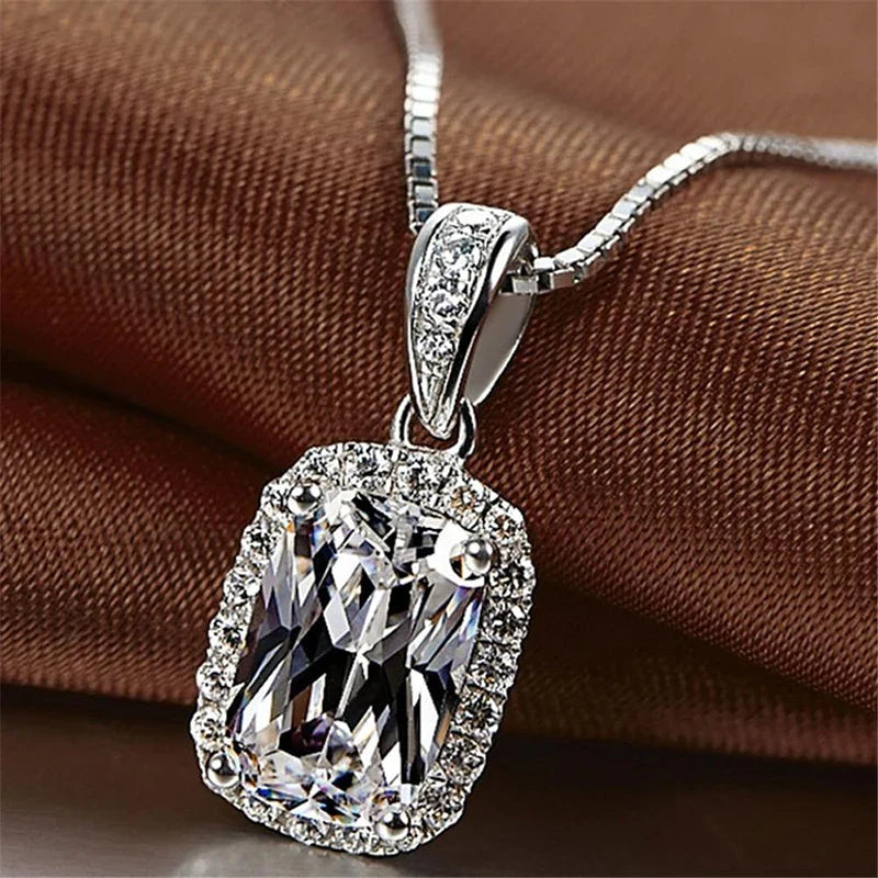 Cubic Zirconia Pendant Necklace White/Green/Purple/Pink Colors