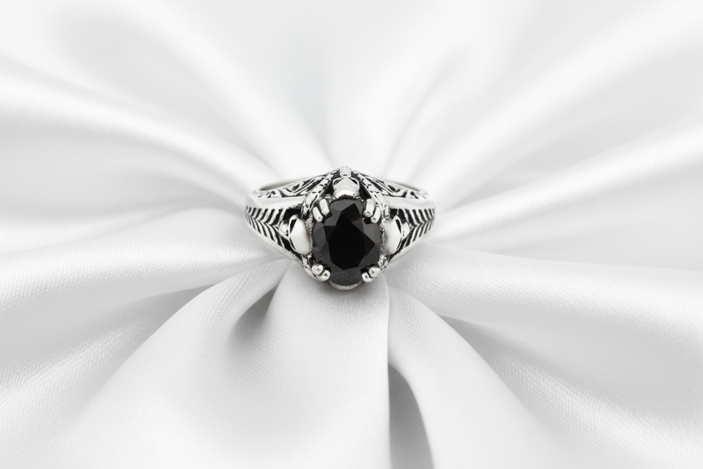 SK2264 Ladies Solitaire Skull Ring Imitation Black Stone Stainless Steel Motorcycle Biker Jewelry Sizes 5-10