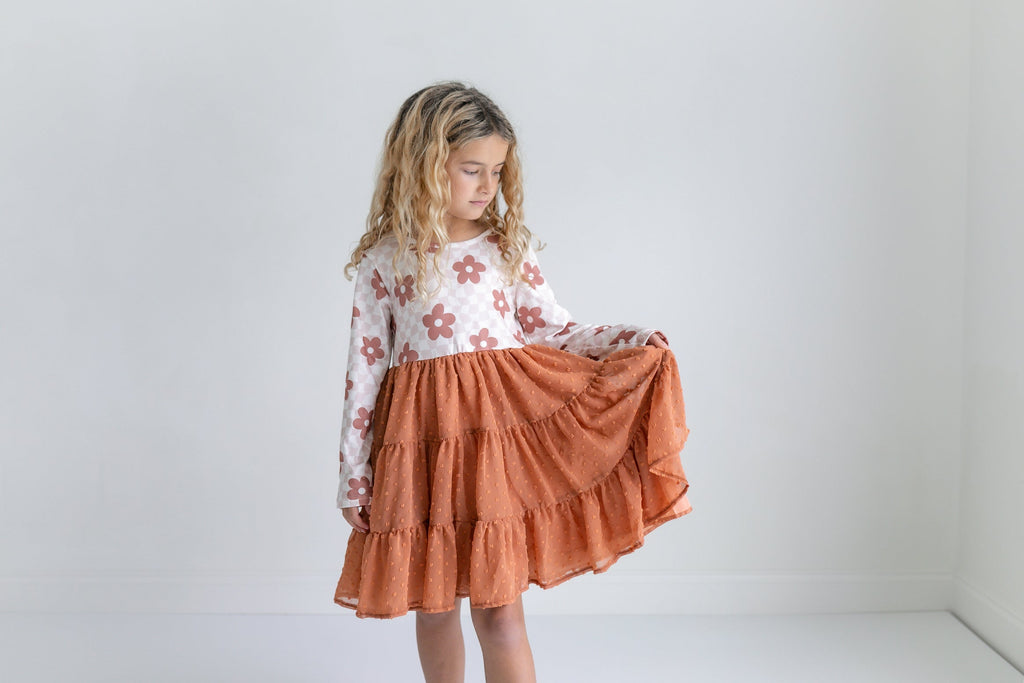 Taupe Swiss Dot Tulle Dress