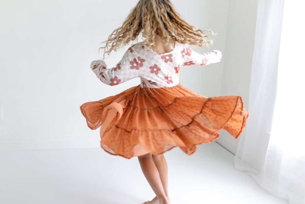 Taupe Swiss Dot Tulle Dress