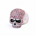 SK1075P Ladies Bling Skull Imitation Pink Diamond Ring Stainless Steel Motorcycle Jewelry Size 6-10