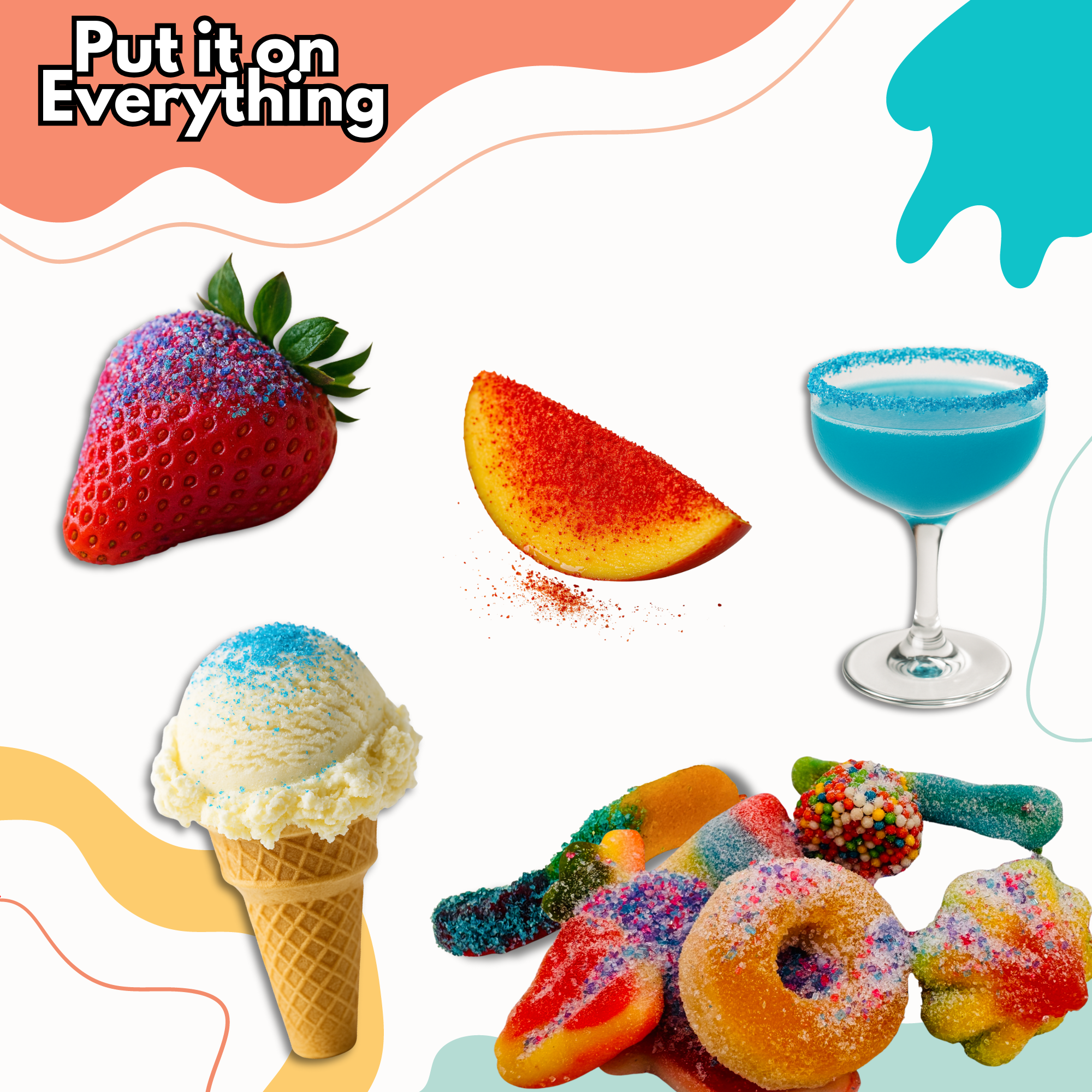 Sweet & Sour Candy Powder Shaker – Blue Raspberry, Cotton Candy, Wild Cherry & Plain