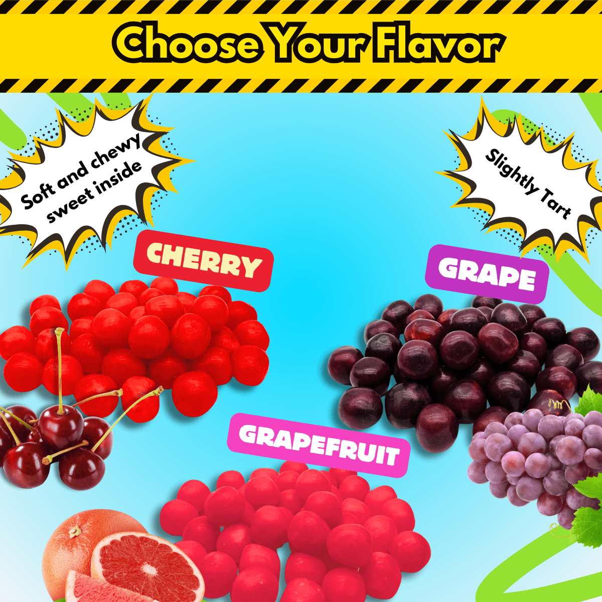 Sweet Fruit Sours – Cherry, Grape, Pina Colada & Grapefruit Chewy Candy | Yum Yum Candy Shop
