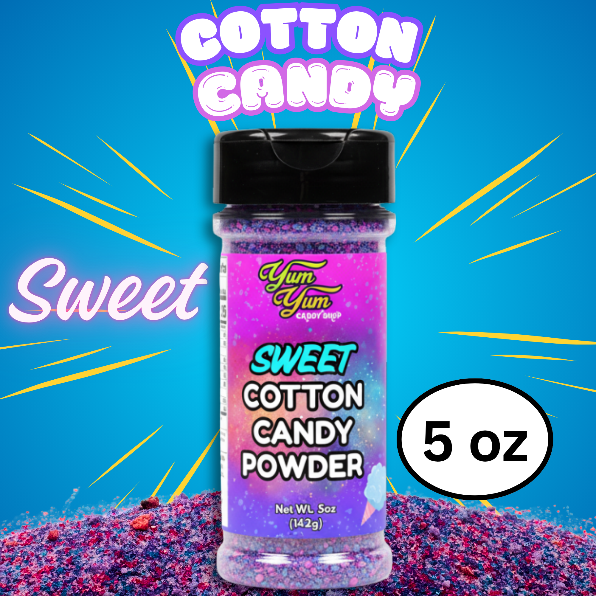 Sweet & Sour Candy Powder Shaker – Blue Raspberry, Cotton Candy, Wild Cherry & Plain