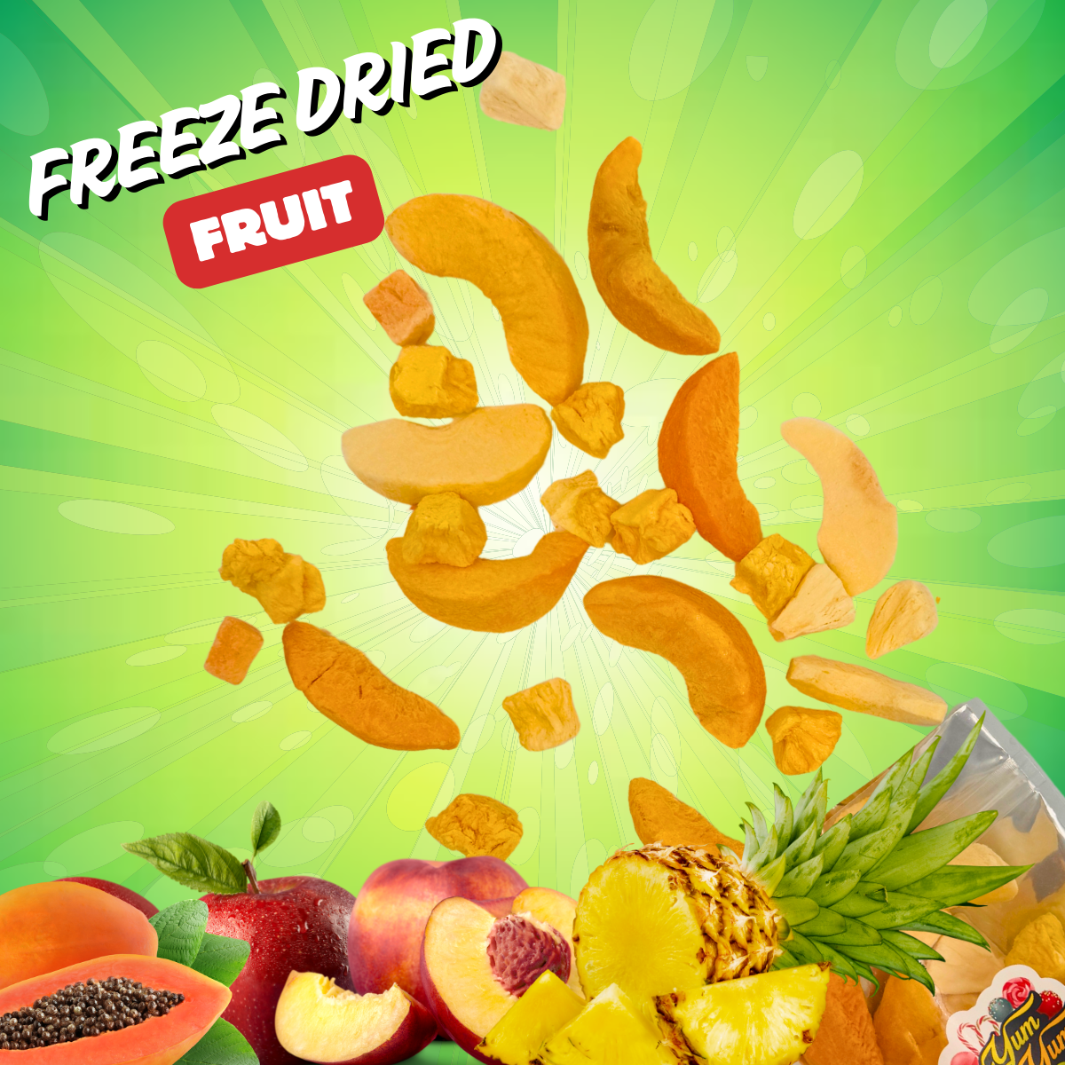 Freeze Dried Fruit Mix – Pineapple, Peaches, Papaya & Apples | Yum Yum Candy Shop