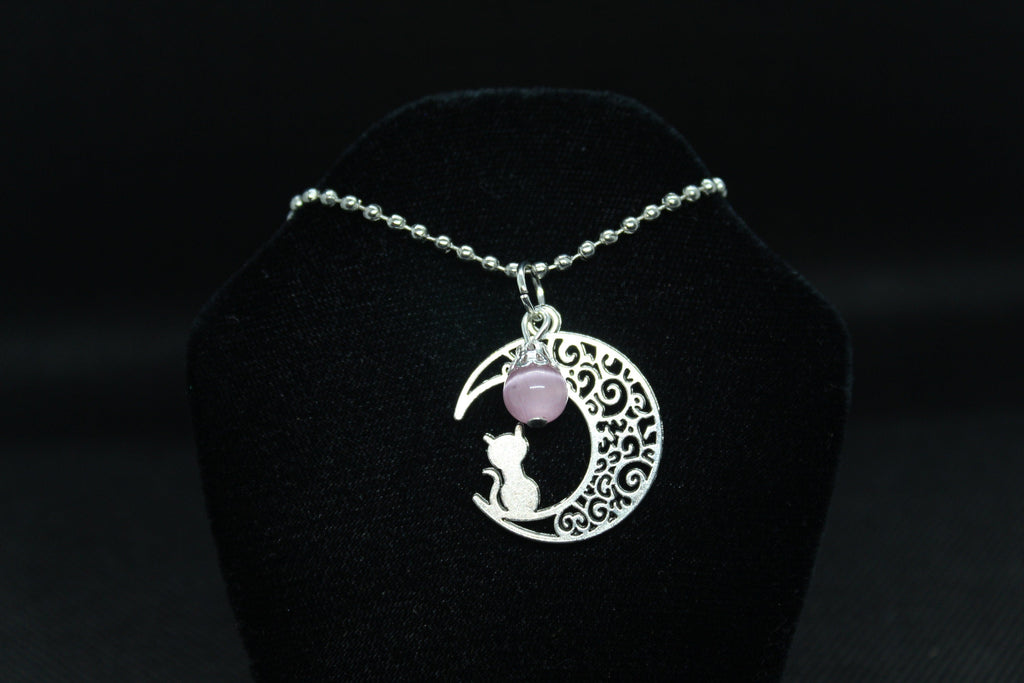 Pink Moon Cat Necklace Crystal Witch Witchy Jewelry Witchcraft Wicca Wiccan Pagan Metaphysical